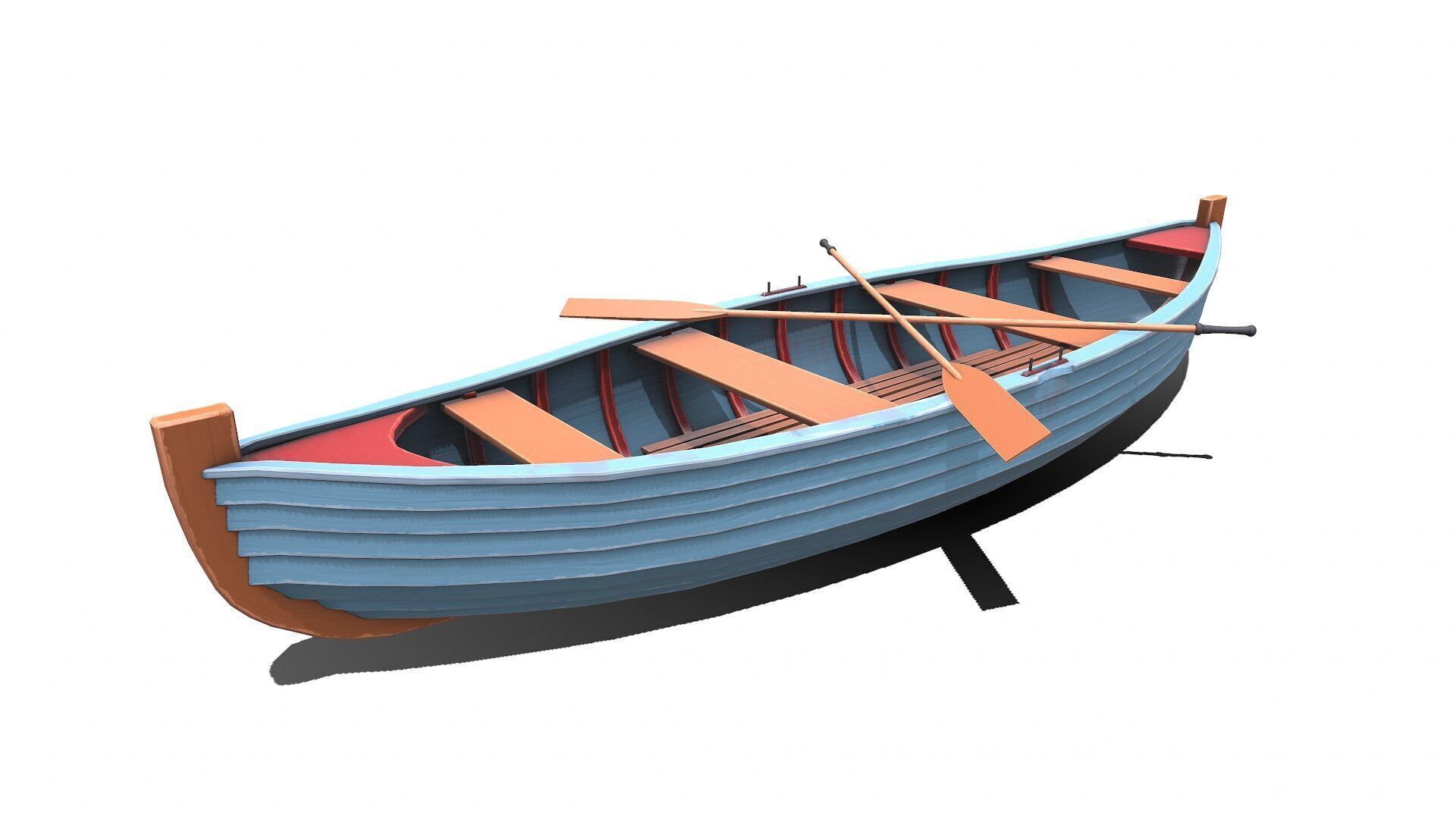 Stylized Wooden Row Boat Low-poly PBR Low-poly 3D model_7