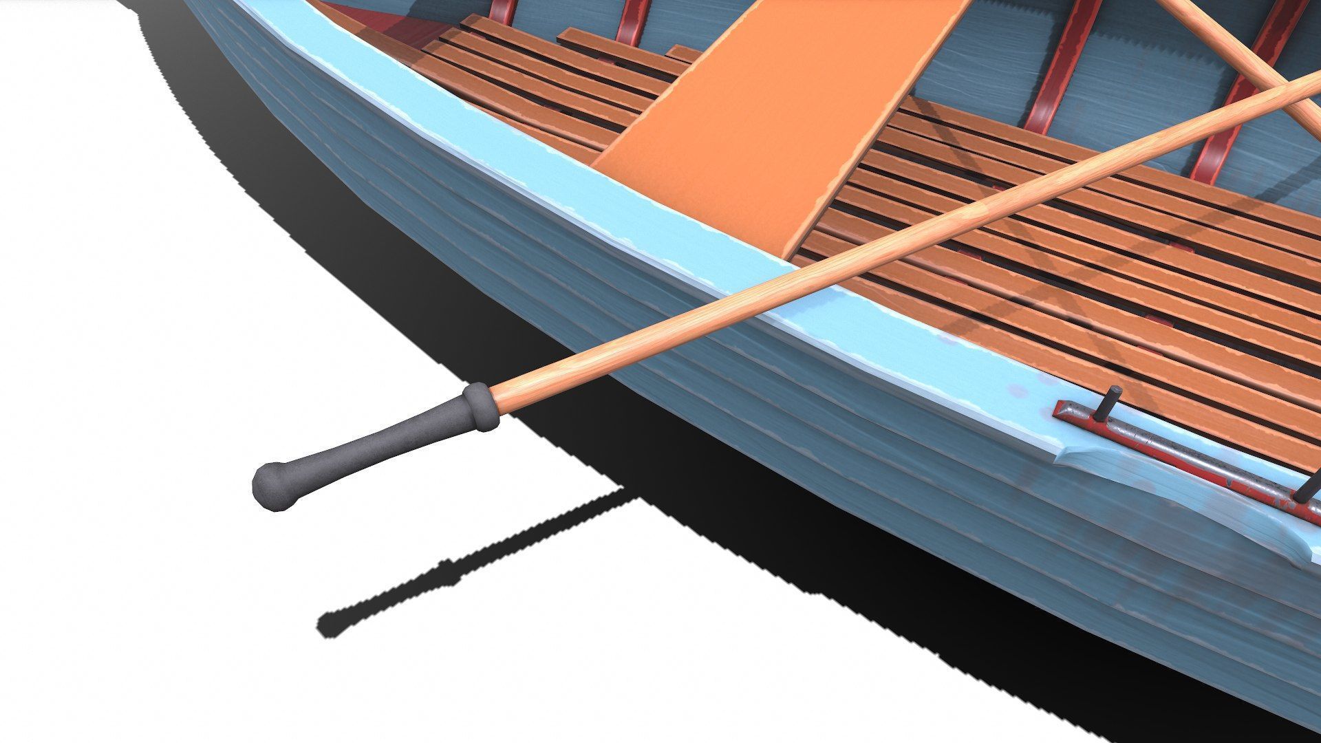 Stylized Wooden Row Boat Low-poly PBR Low-poly 3D model_12