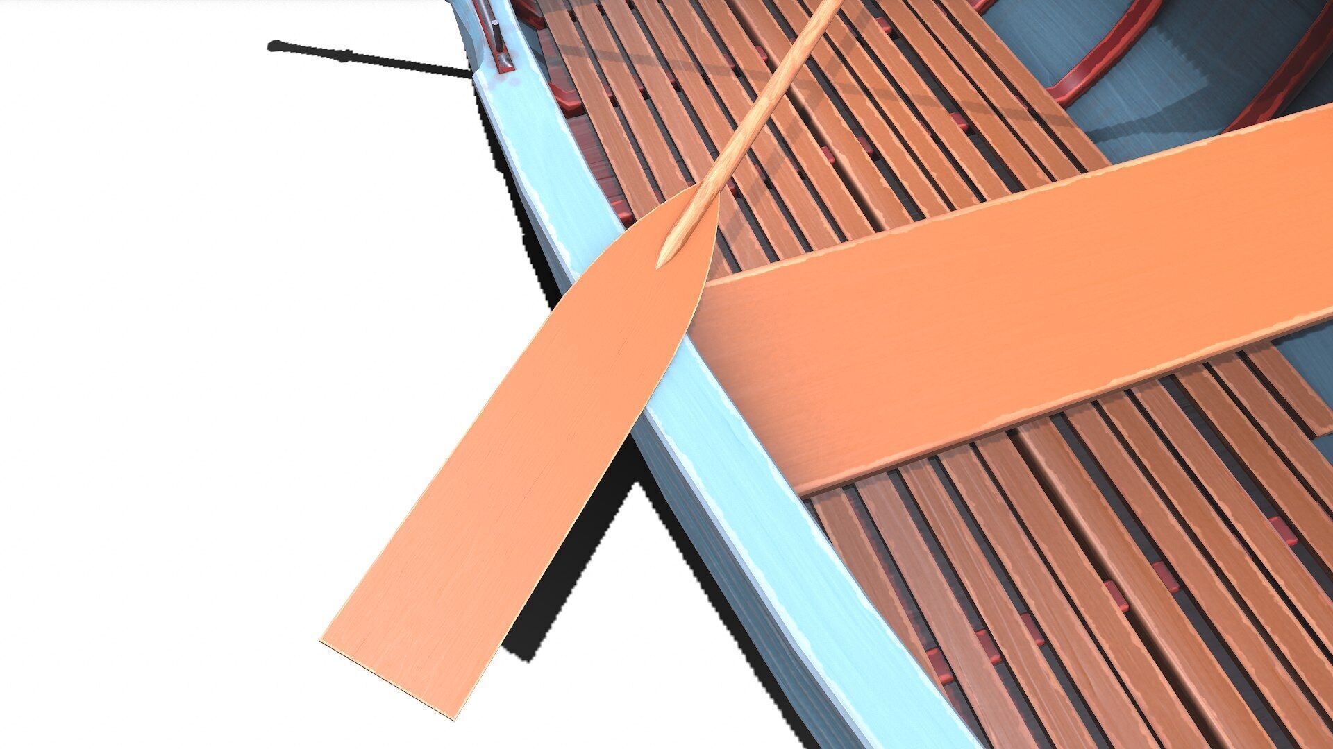 Stylized Wooden Row Boat Low-poly PBR Low-poly 3D model_11