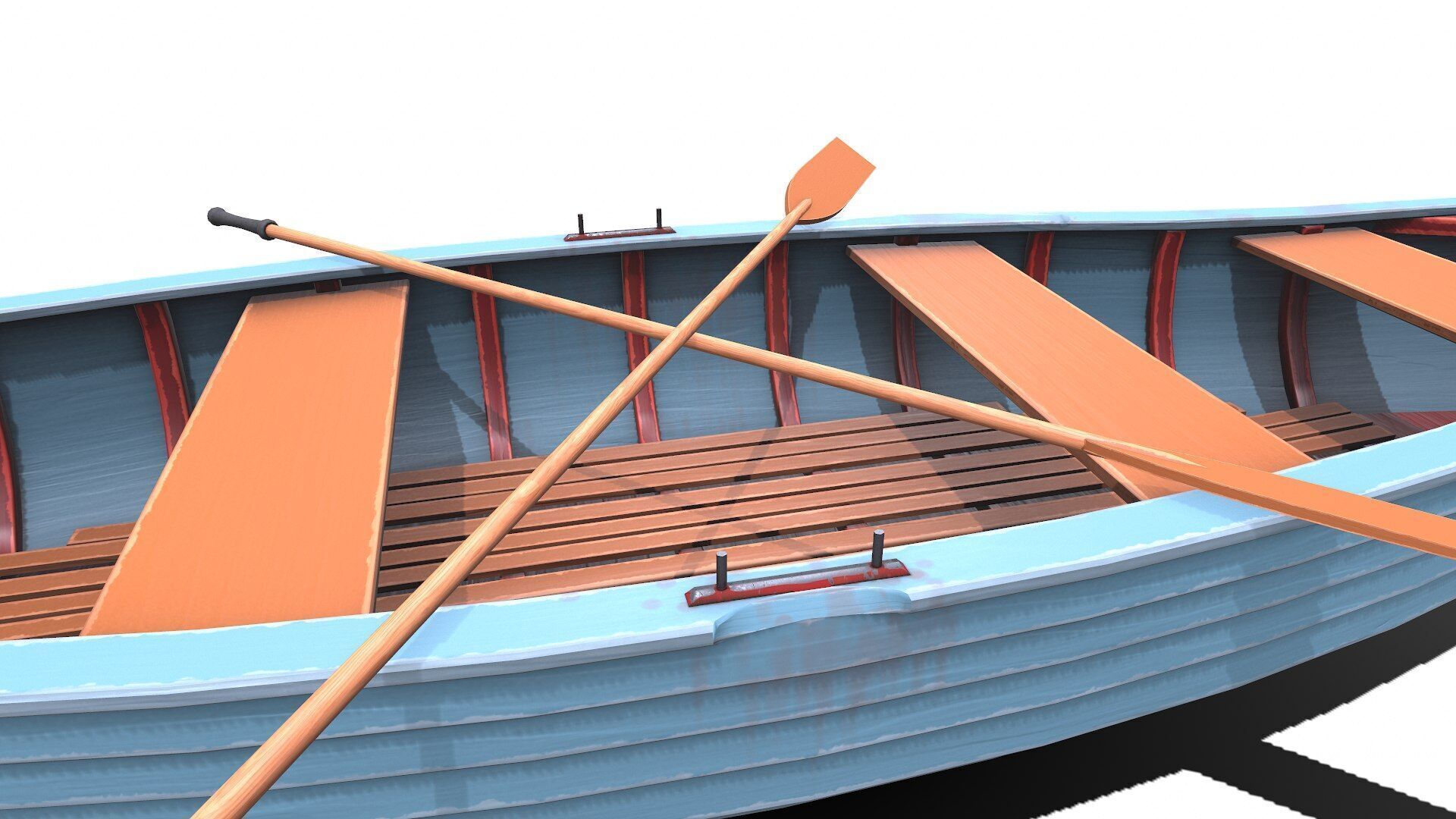 Stylized Wooden Row Boat Low-poly PBR Low-poly 3D model_10