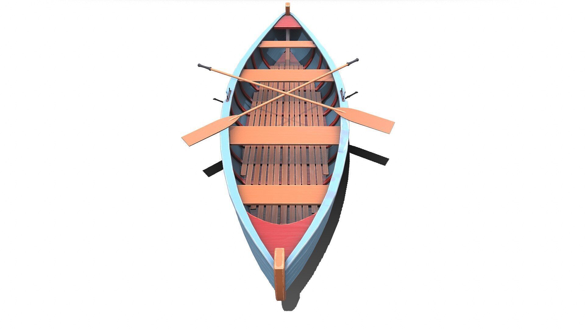 Stylized Wooden Row Boat Low-poly PBR Low-poly 3D model_6