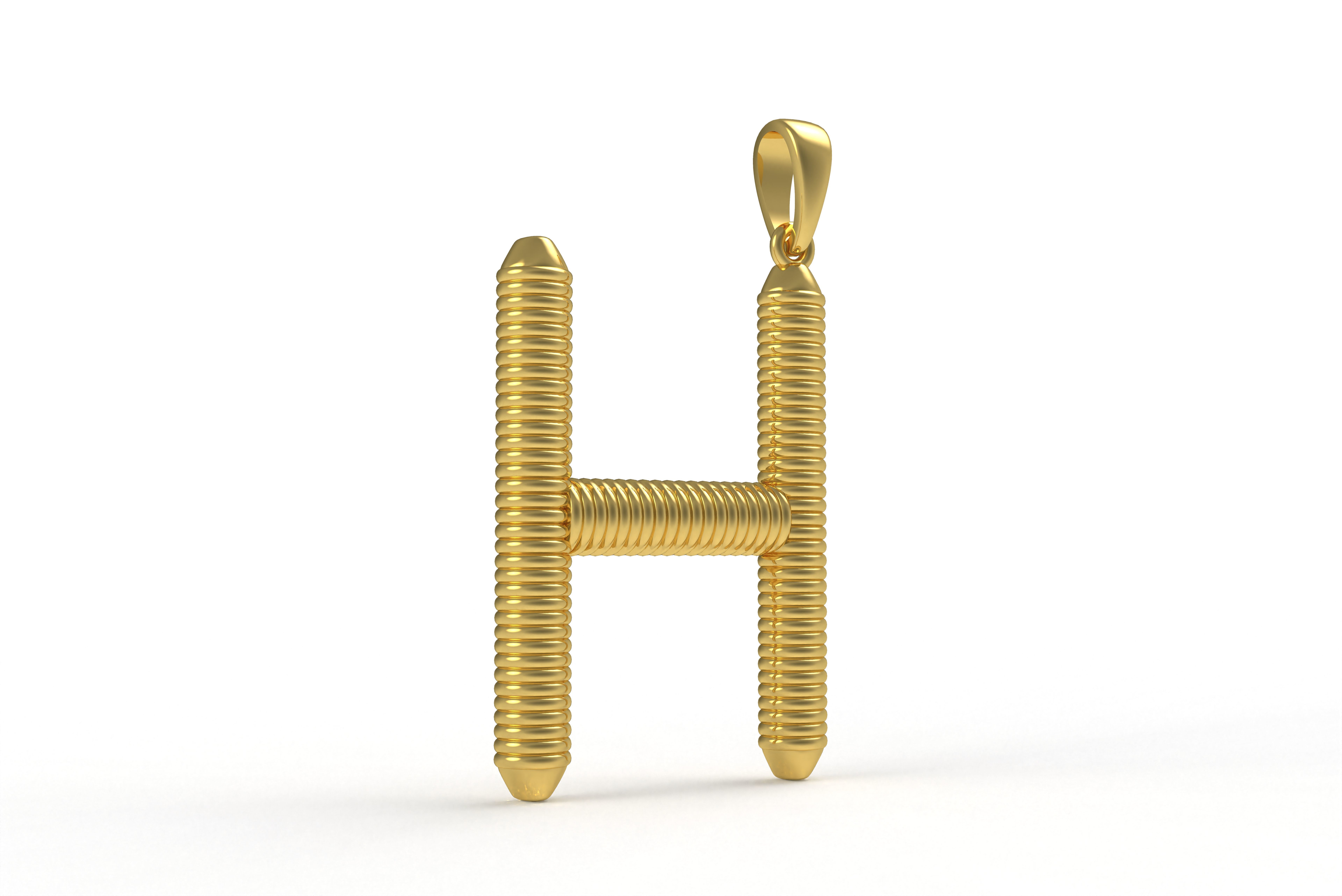 Spiral Initial Letter H Pendant 3D print model_5