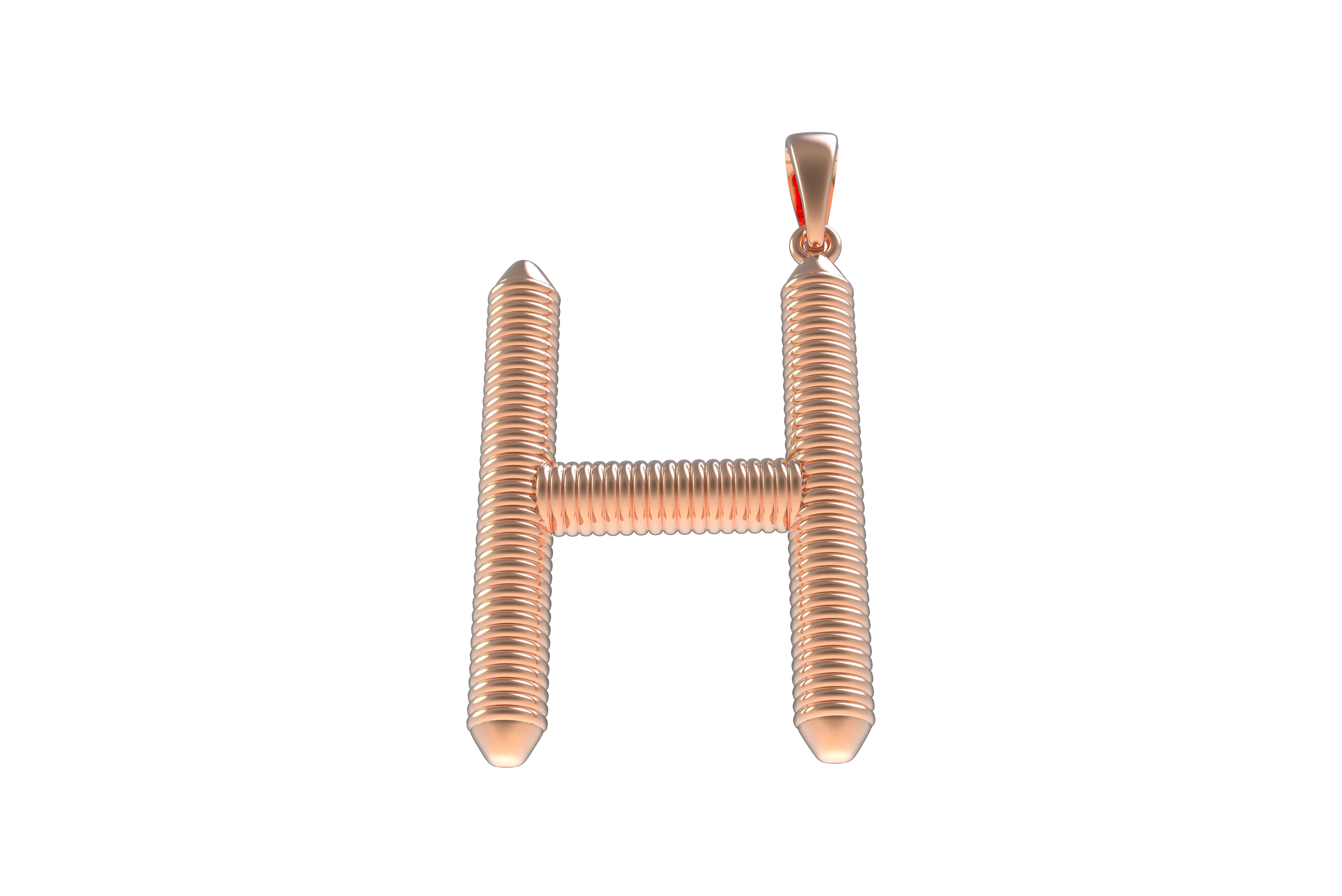 Spiral Initial Letter H Pendant 3D print model_11