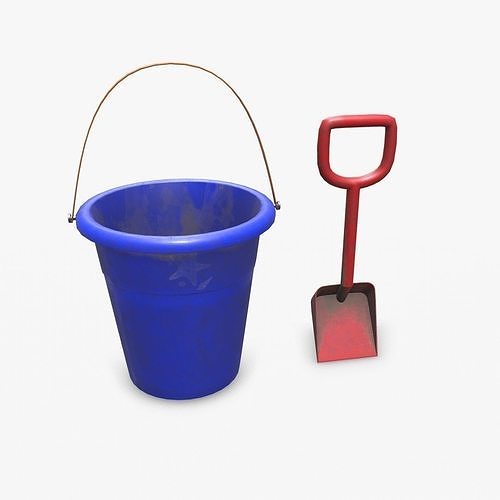 Sand Bucket and Shovel Low-poly PBR Low-poly 3D model