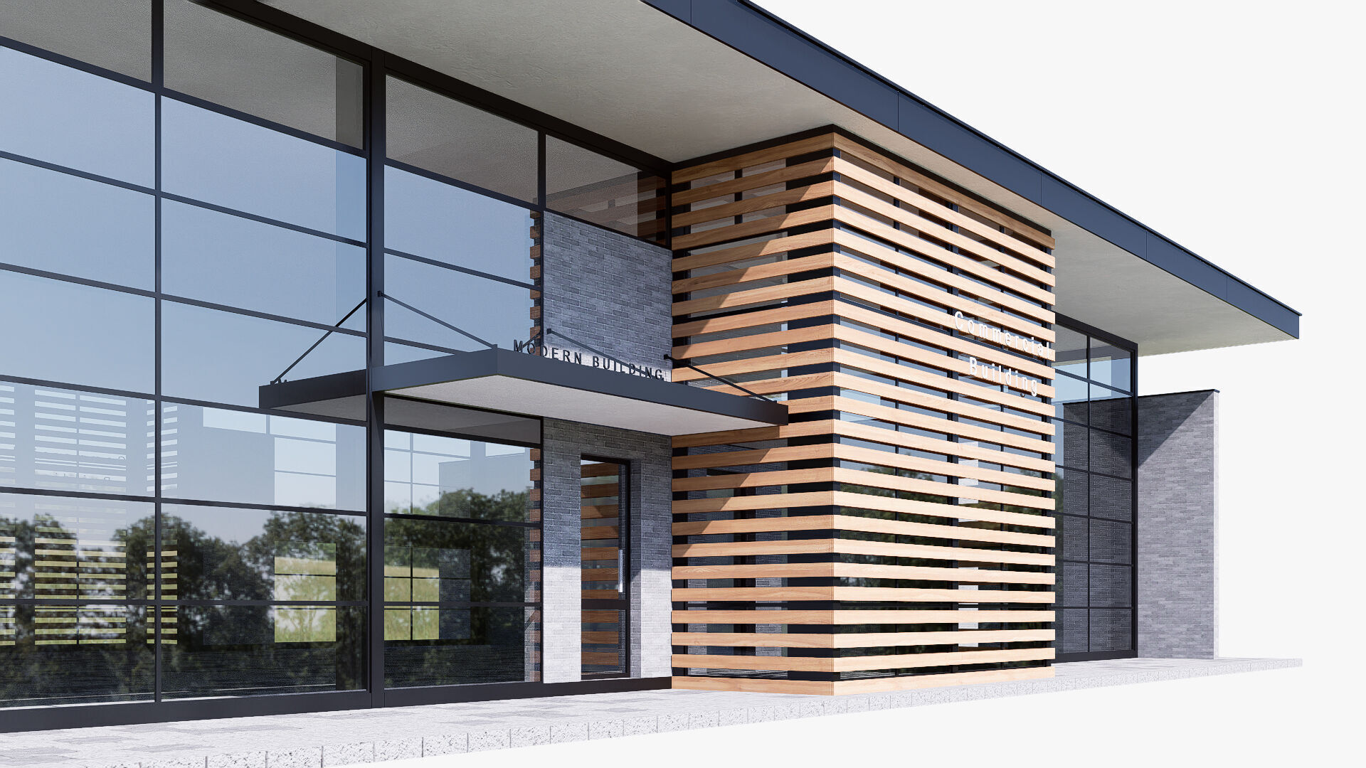 commercial building Low-poly 3D model_1