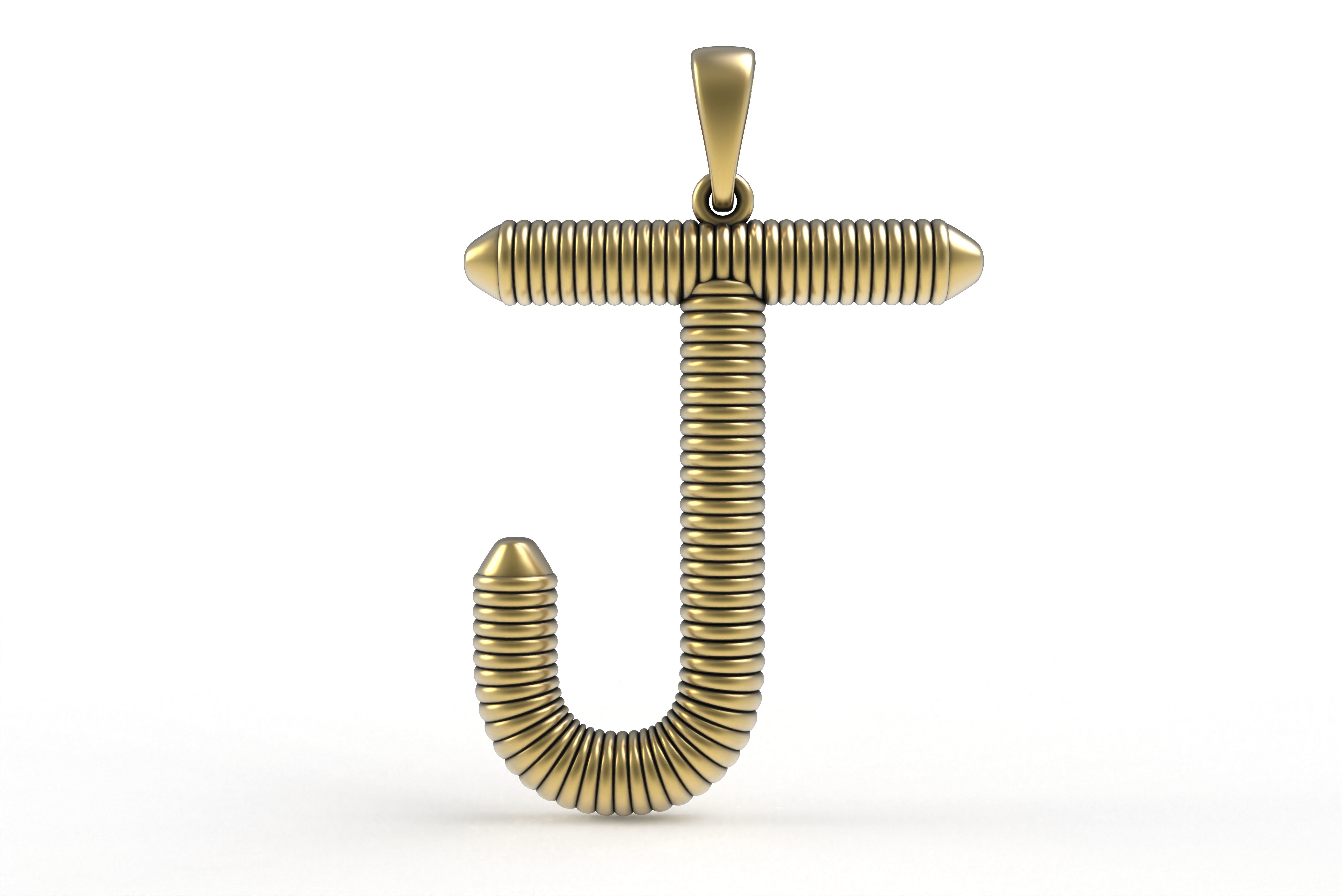 Spiral Initial Letter J Pendant 3D print model_14