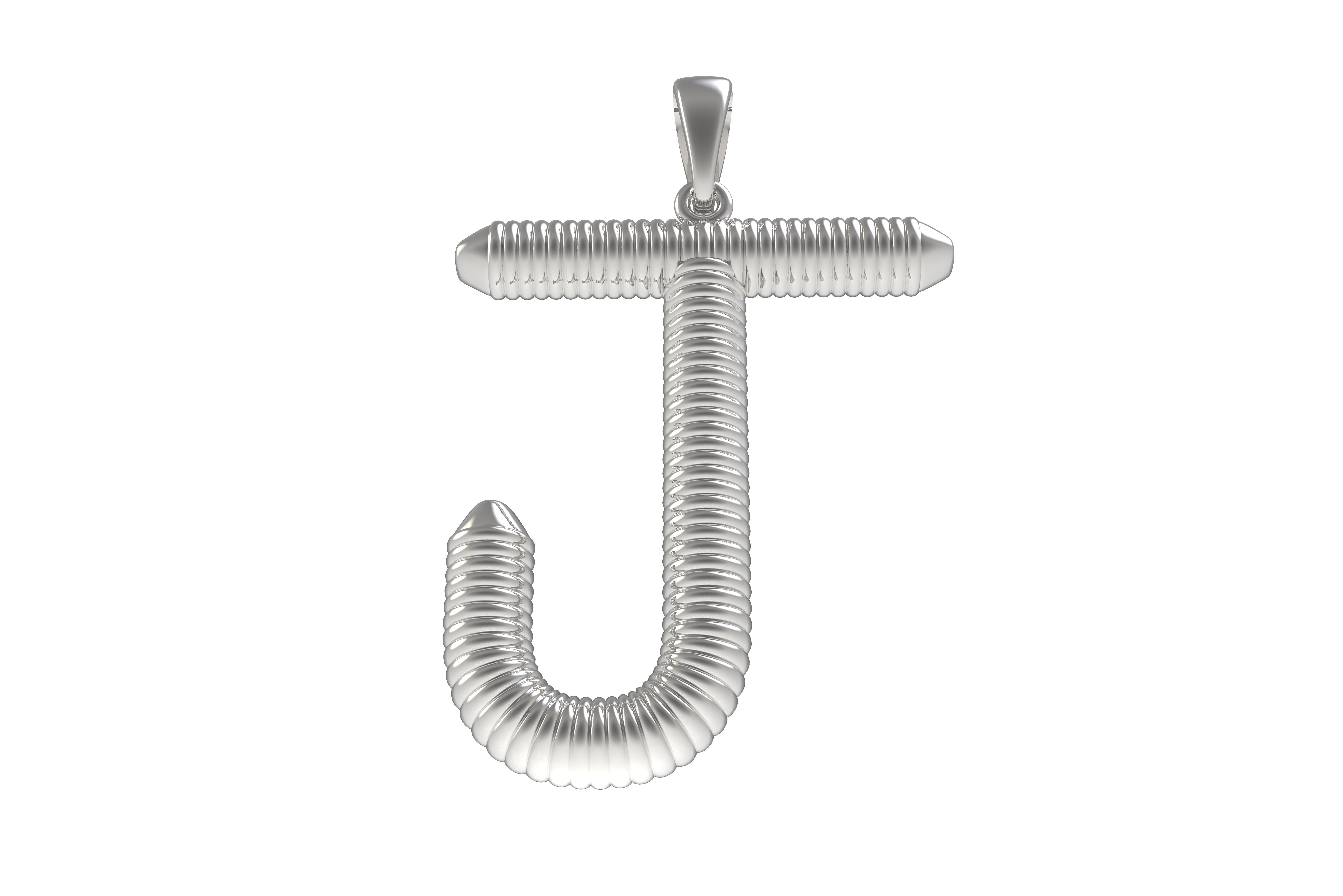 Spiral Initial Letter J Pendant 3D print model_7