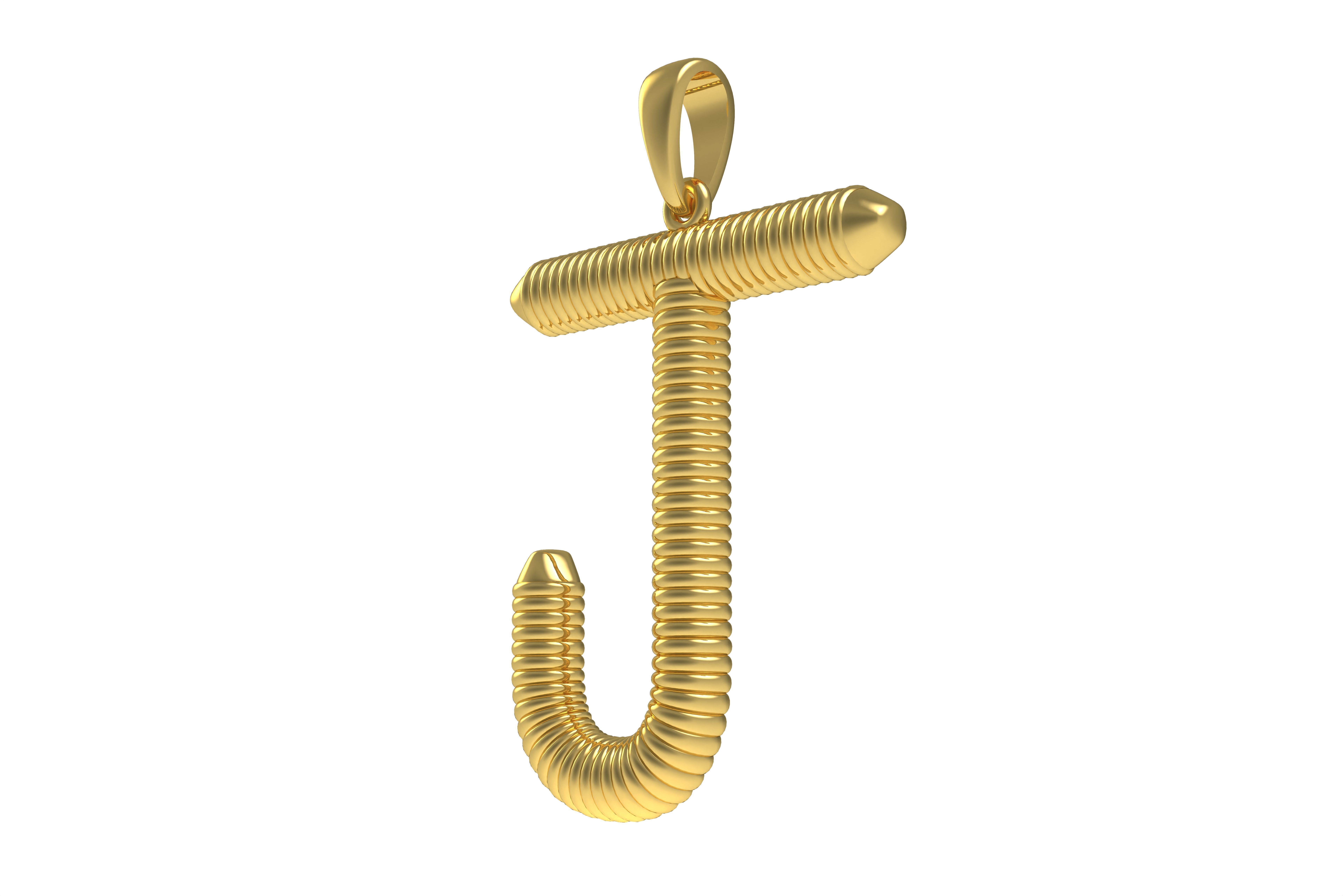 Spiral Initial Letter J Pendant 3D print model_4