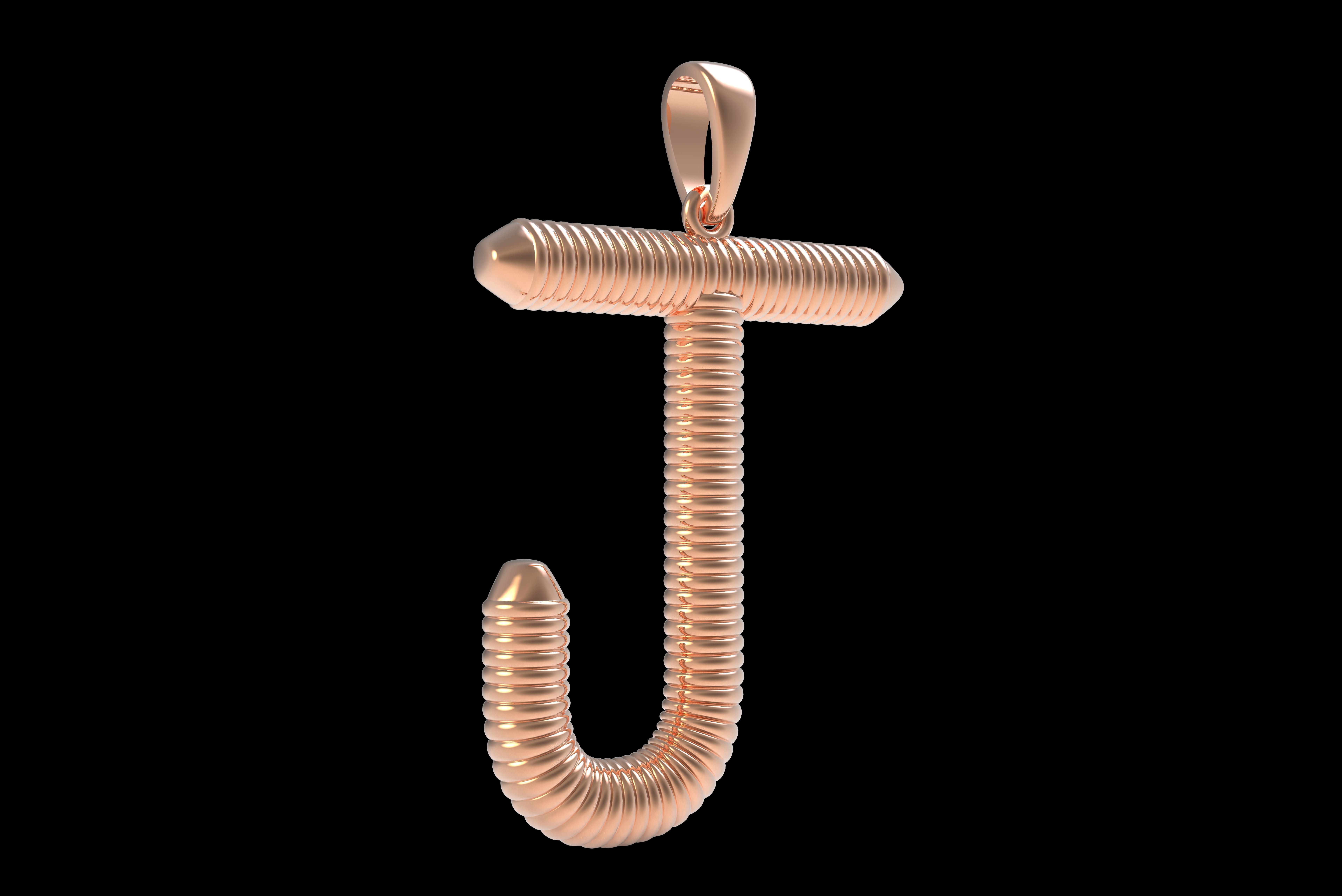Spiral Initial Letter J Pendant 3D print model_32