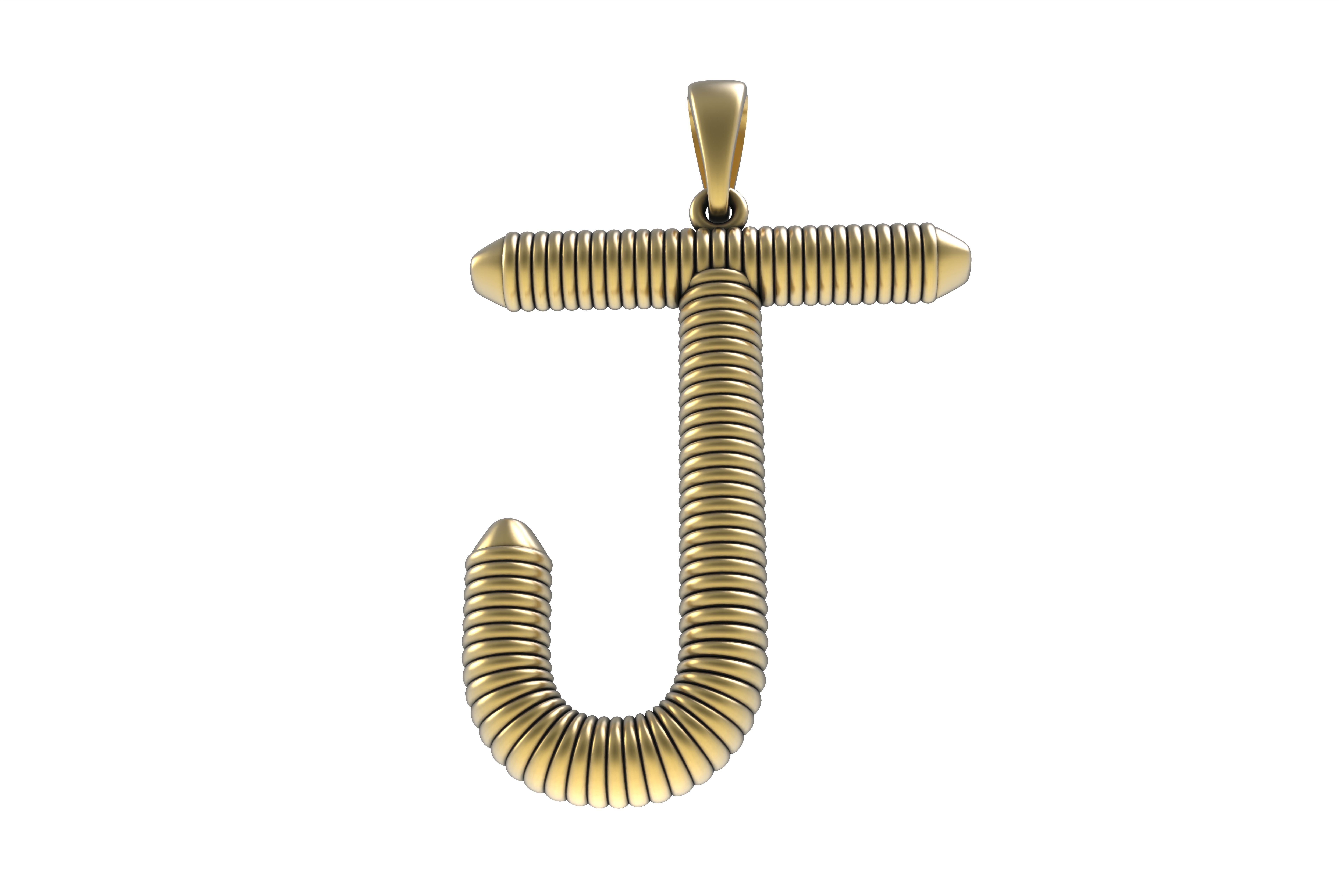 Spiral Initial Letter J Pendant 3D print model_15