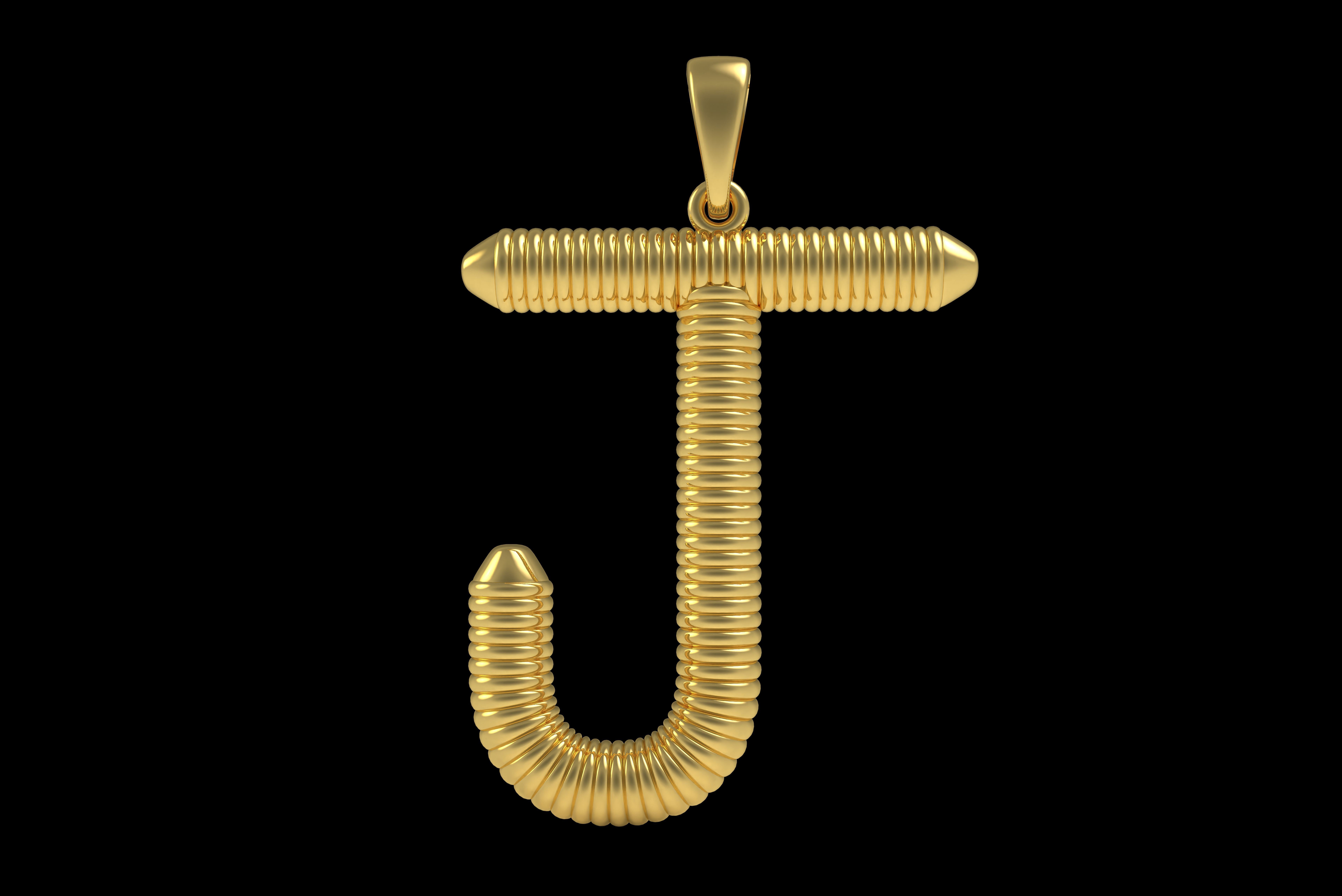 Spiral Initial Letter J Pendant 3D print model_21