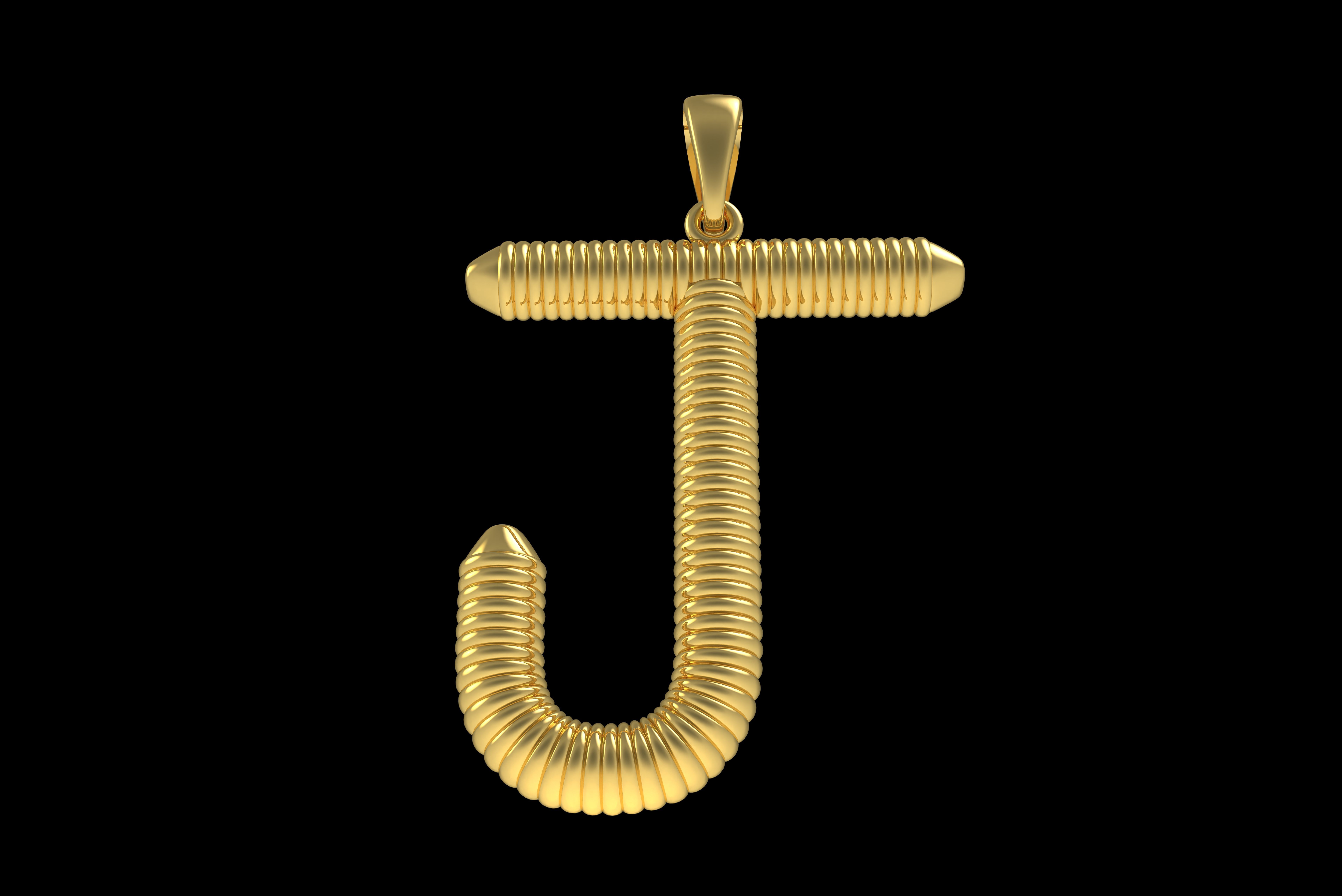Spiral Initial Letter J Pendant 3D print model_22