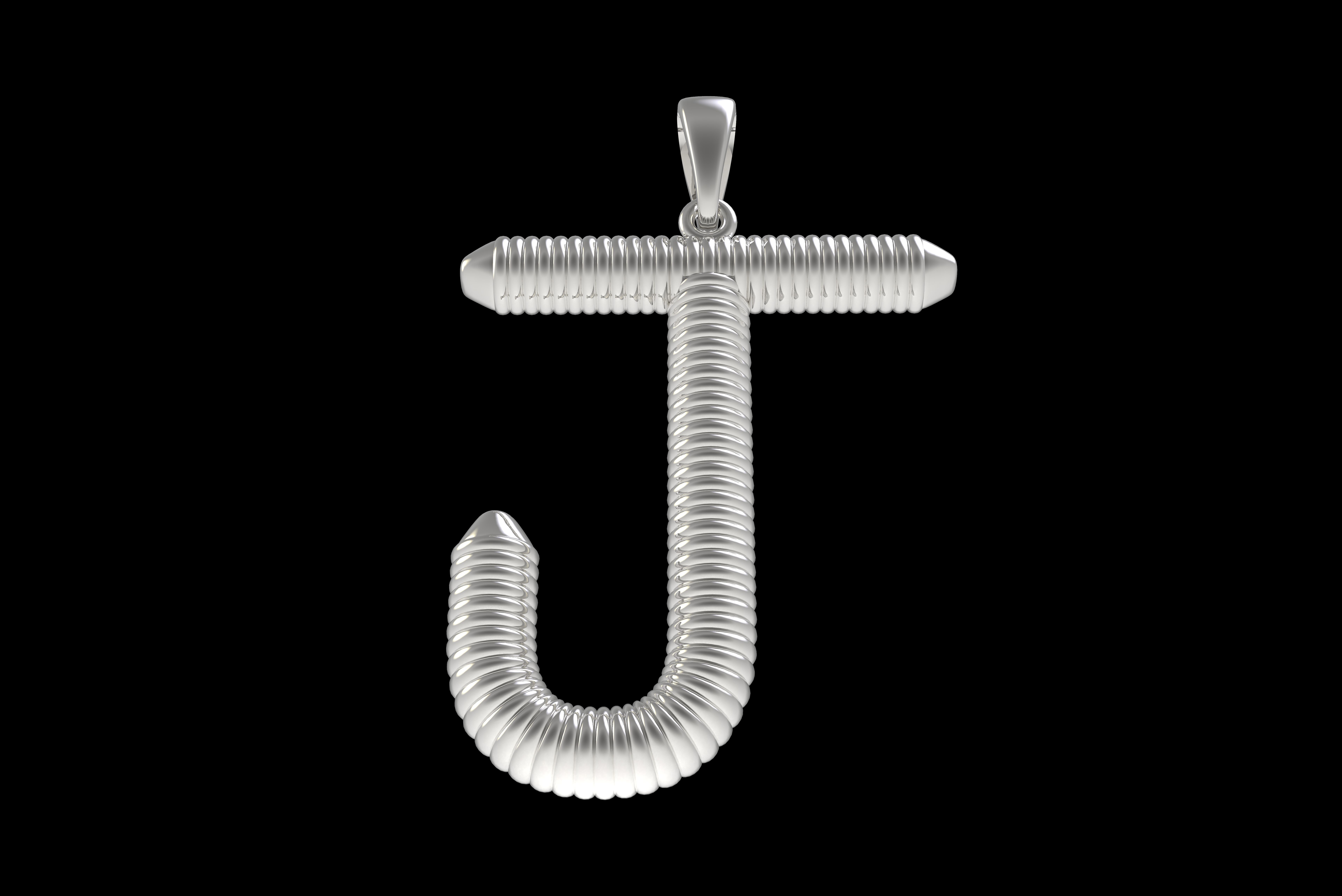 Spiral Initial Letter J Pendant 3D print model_26