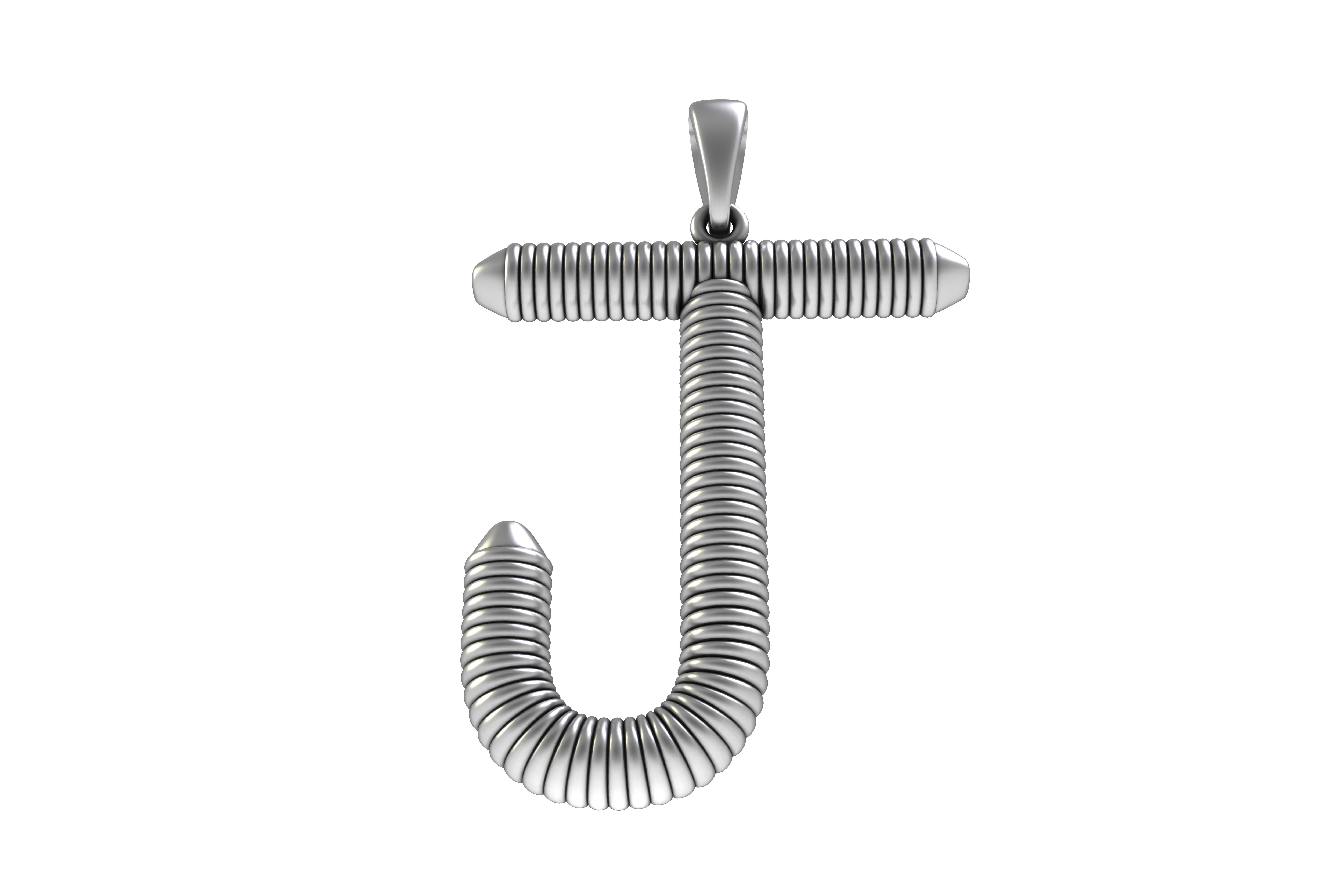 Spiral Initial Letter J Pendant 3D print model_19