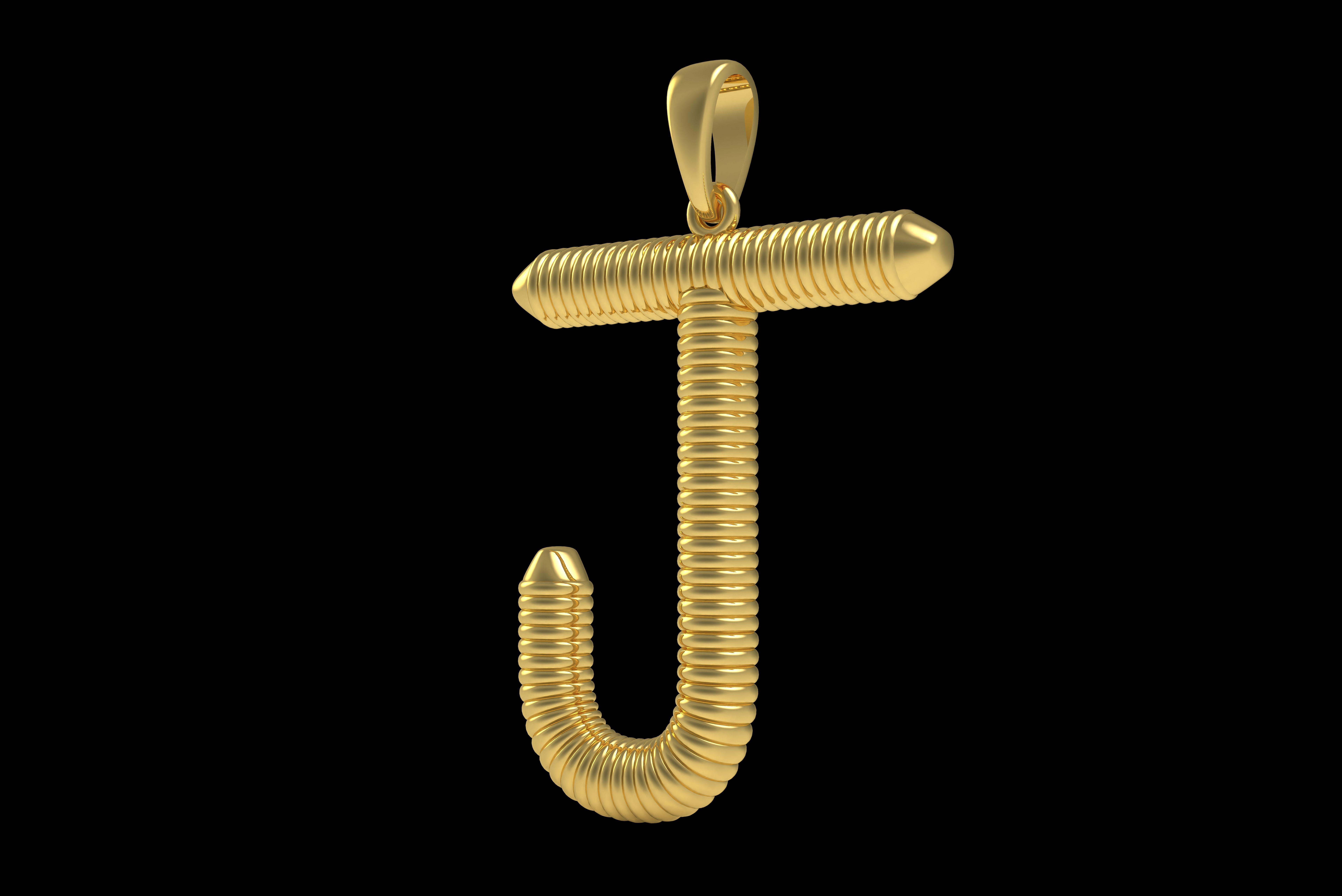 Spiral Initial Letter J Pendant 3D print model_23