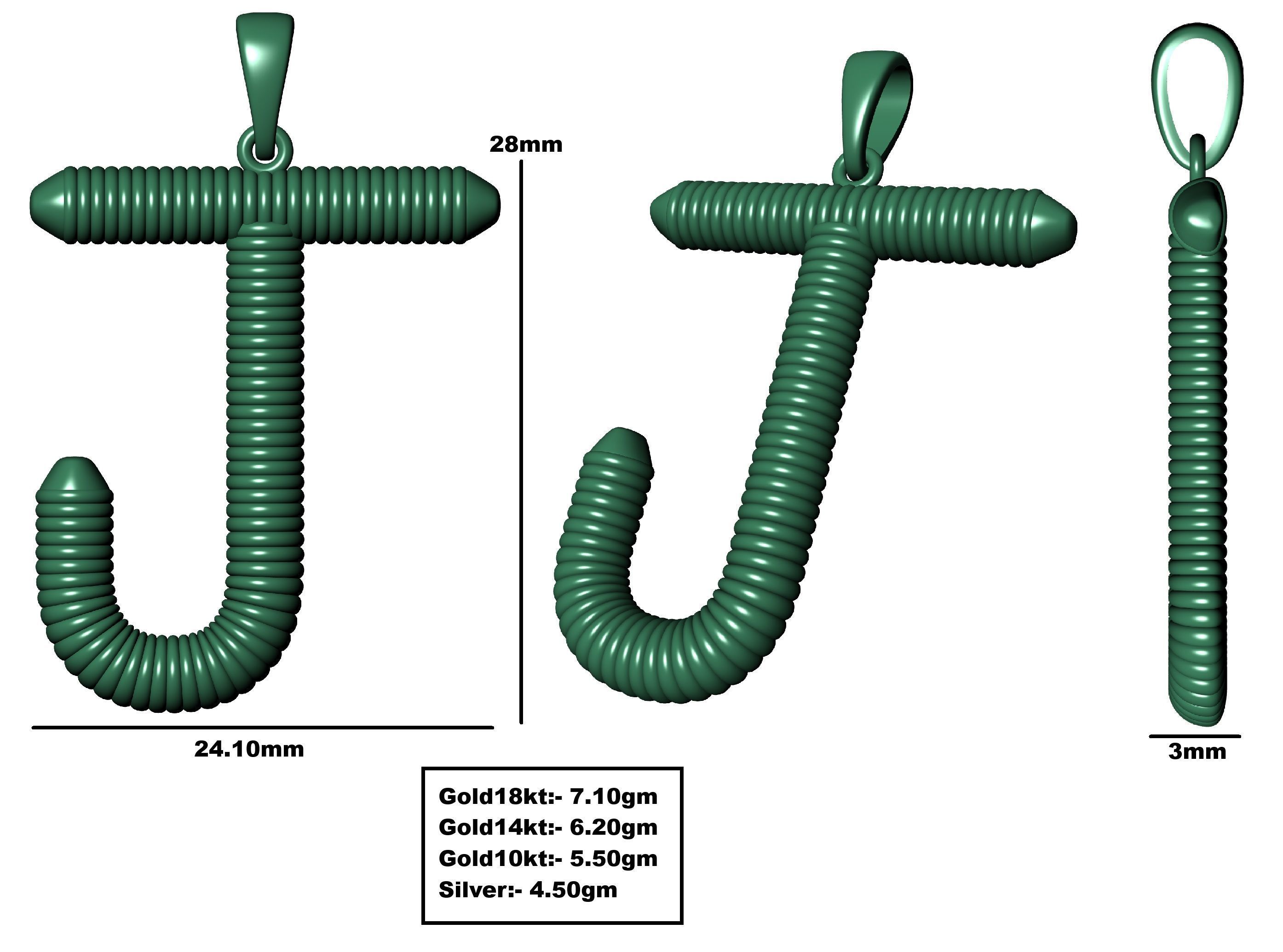 Spiral Initial Letter J Pendant 3D print model_33