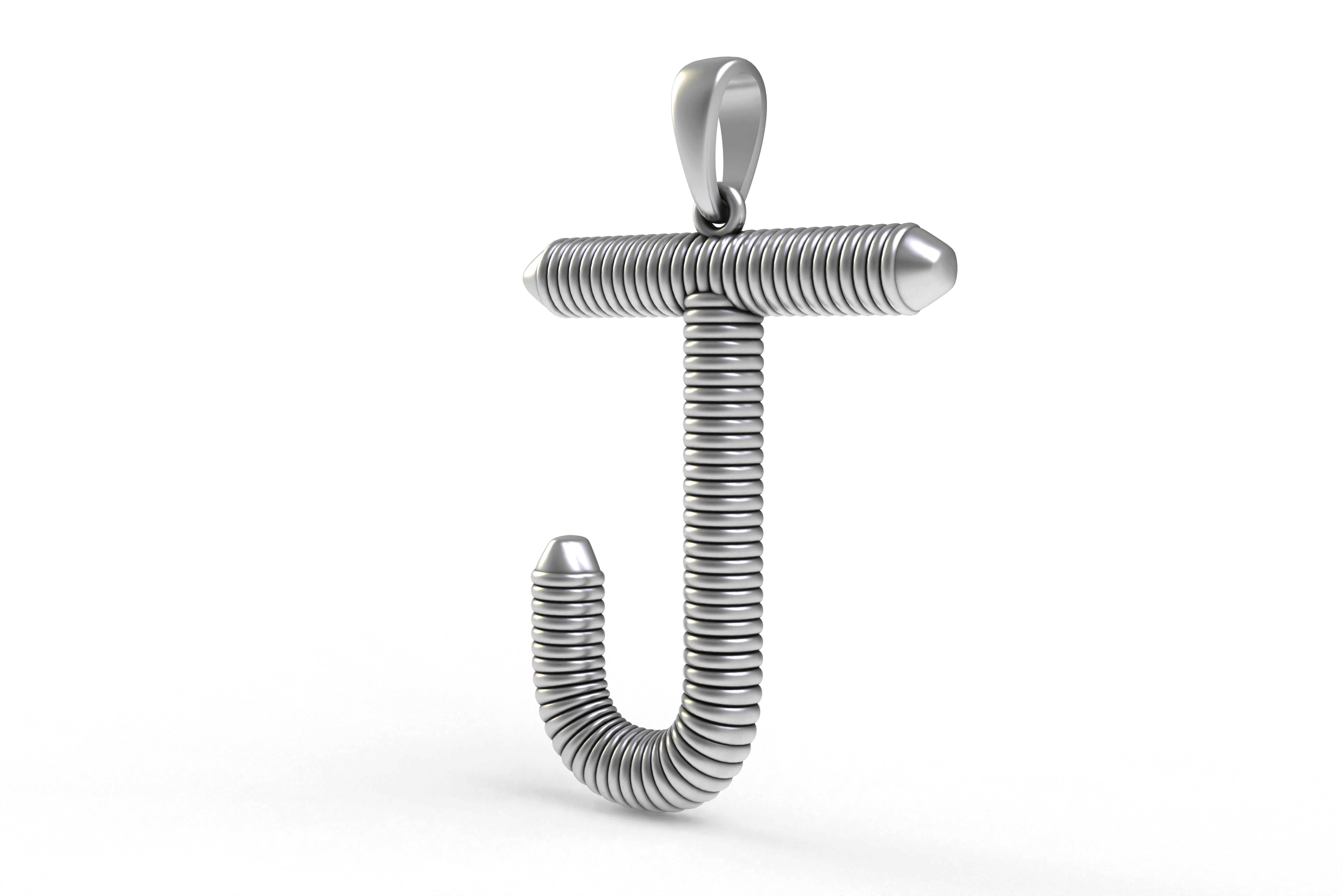 Spiral Initial Letter J Pendant 3D print model_20