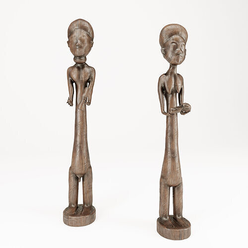 African Wooden Tribal Statues 3D Model African 3d model Low-poly 3D model