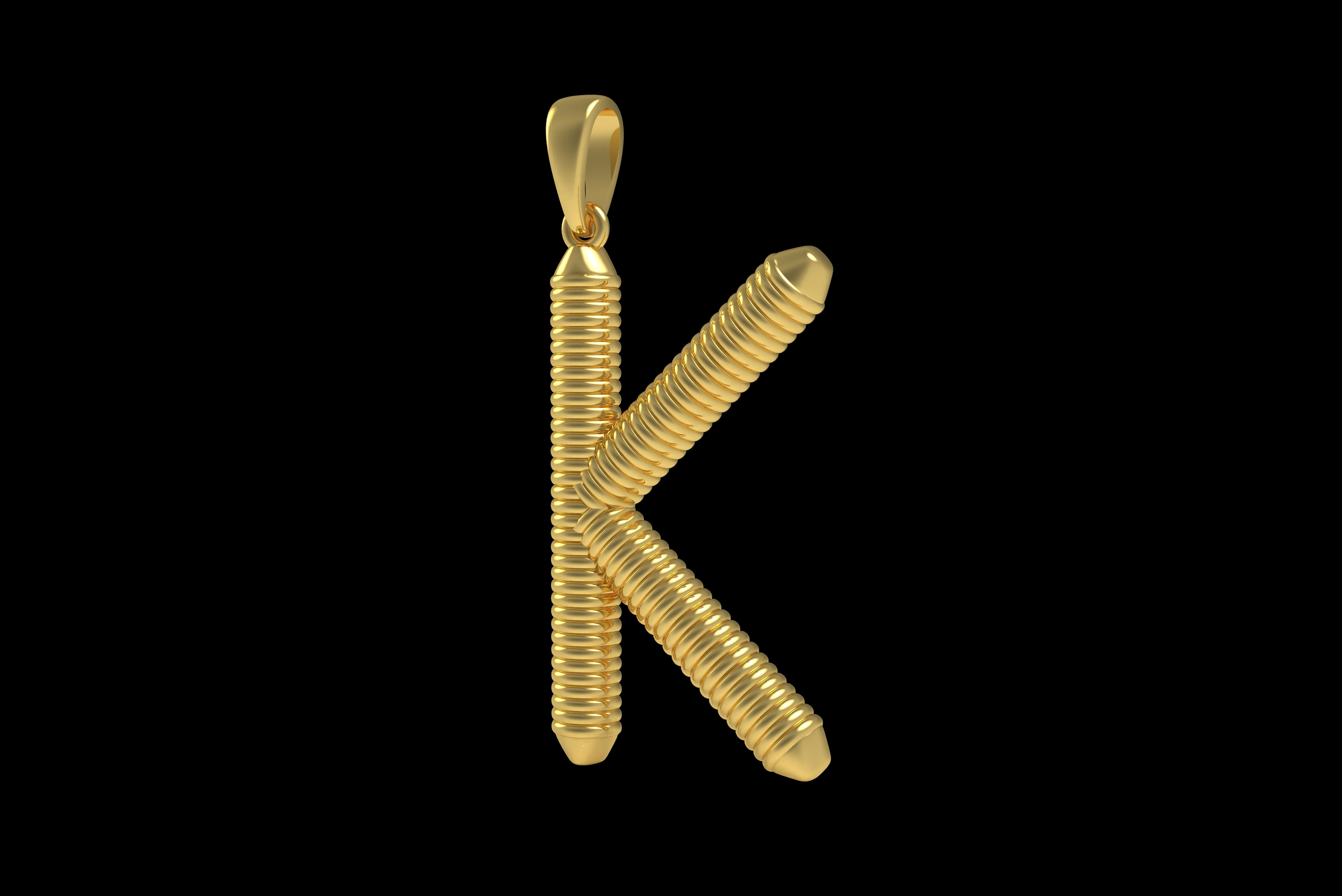 Spiral Initial Letter K Pendant 3D print model_24