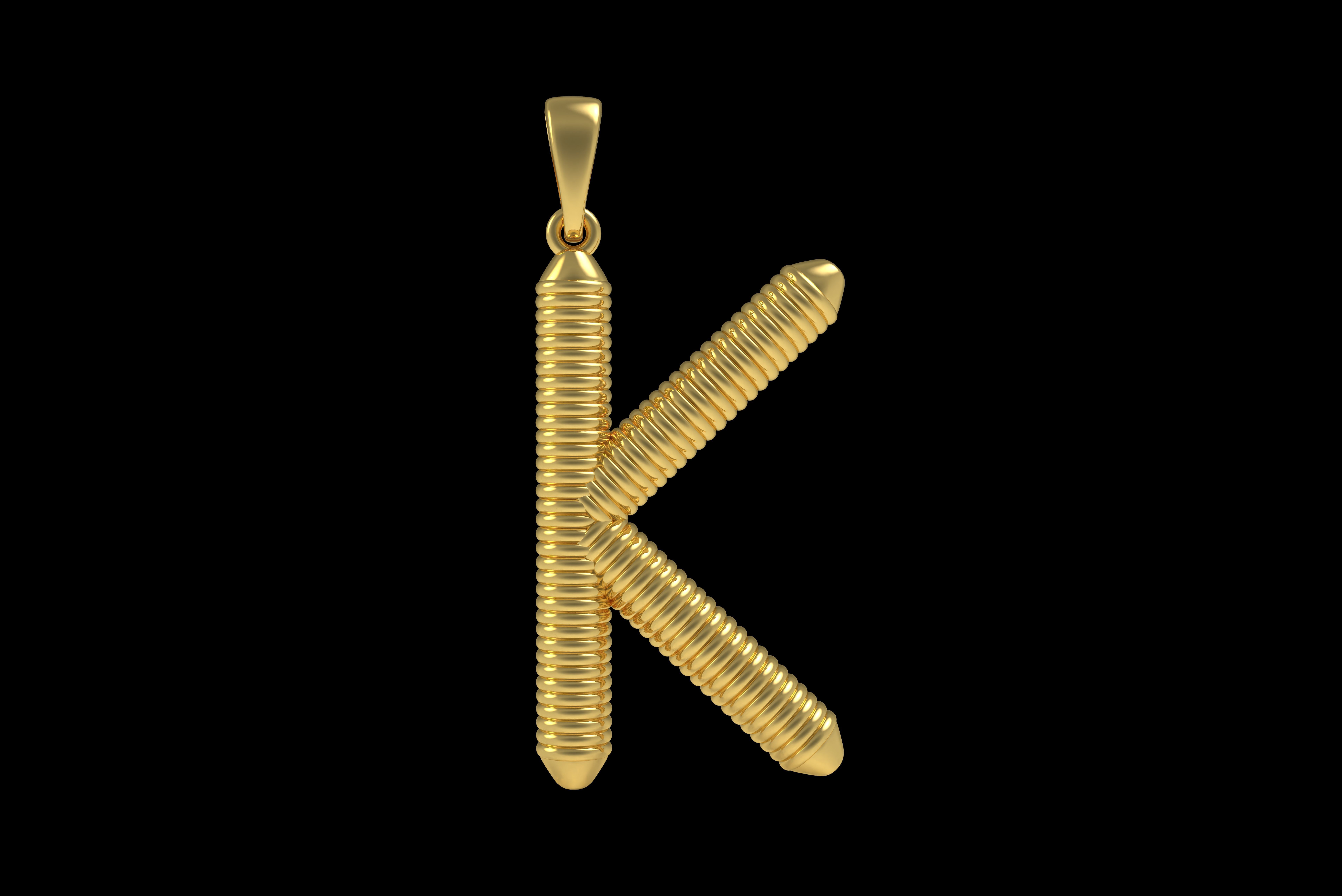 Spiral Initial Letter K Pendant 3D print model_22