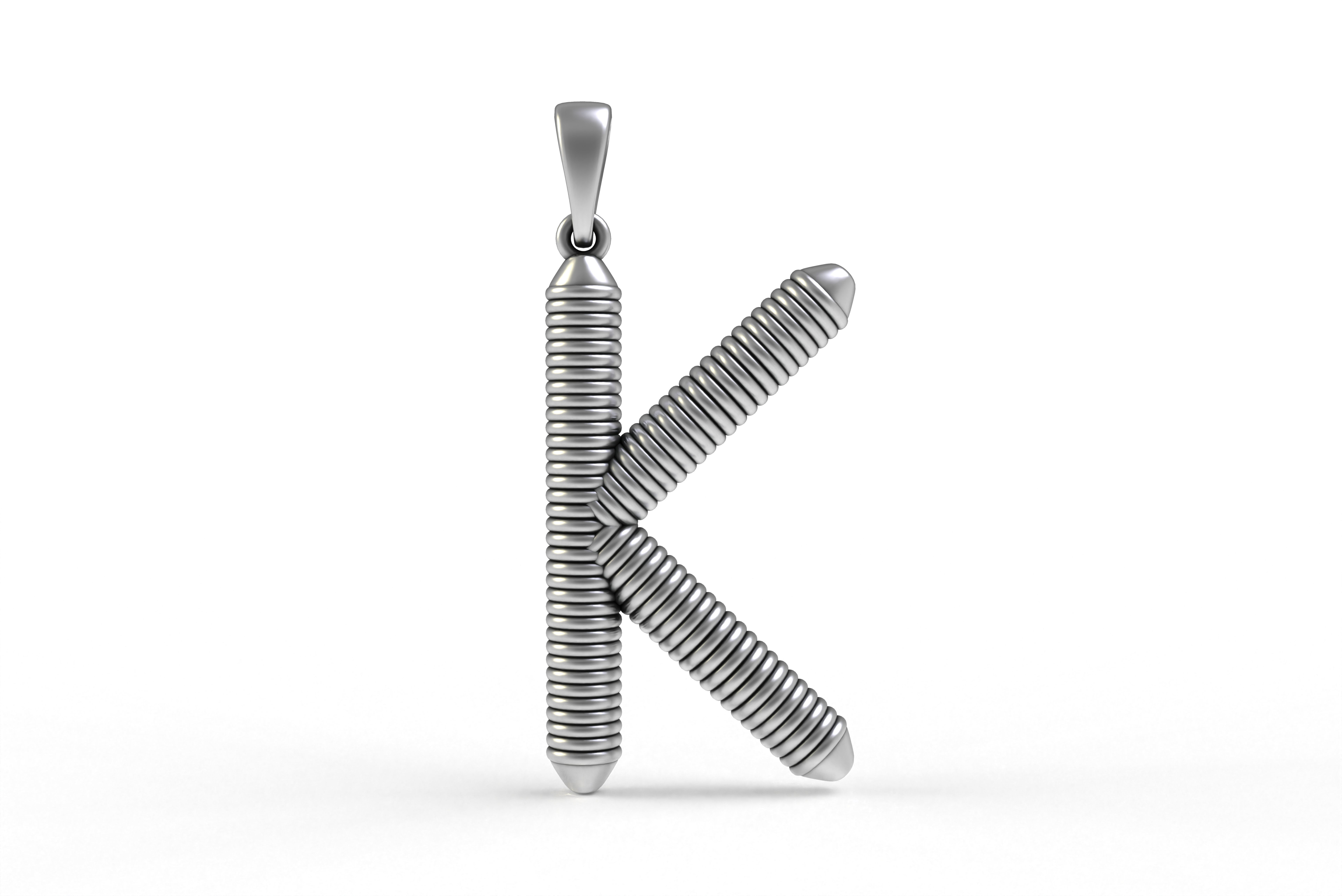 Spiral Initial Letter K Pendant 3D print model_18