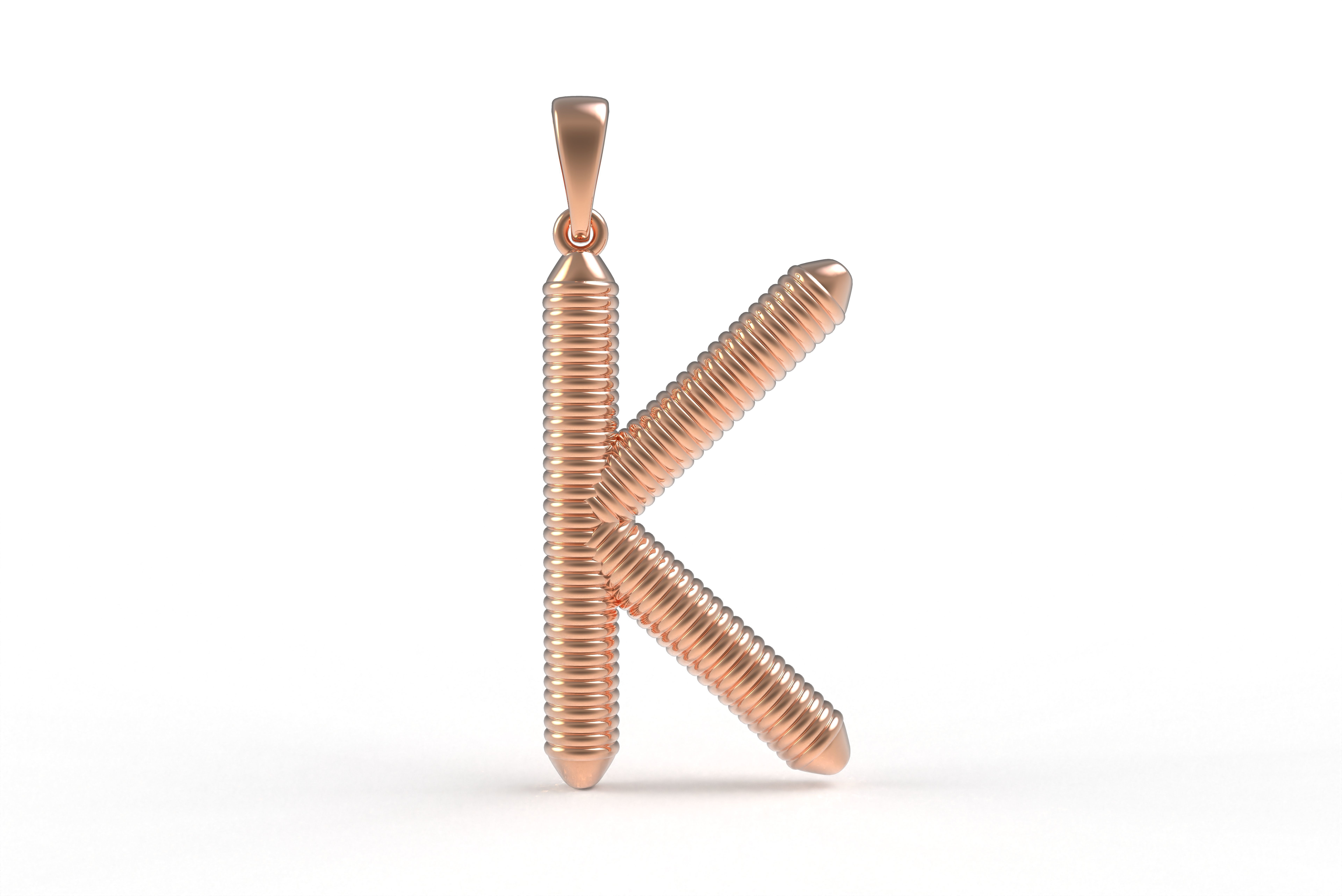 Spiral Initial Letter K Pendant 3D print model_10