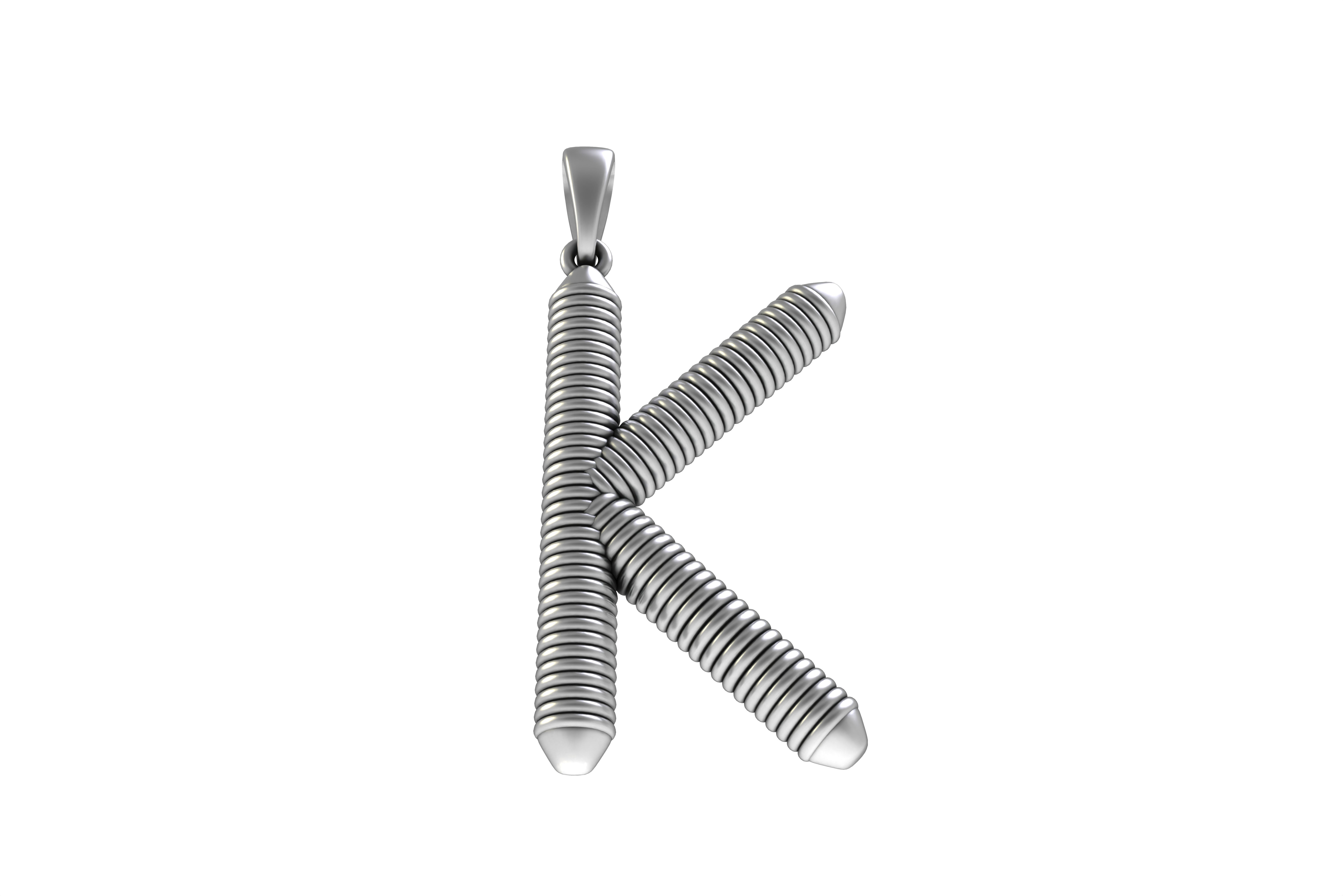 Spiral Initial Letter K Pendant 3D print model_19