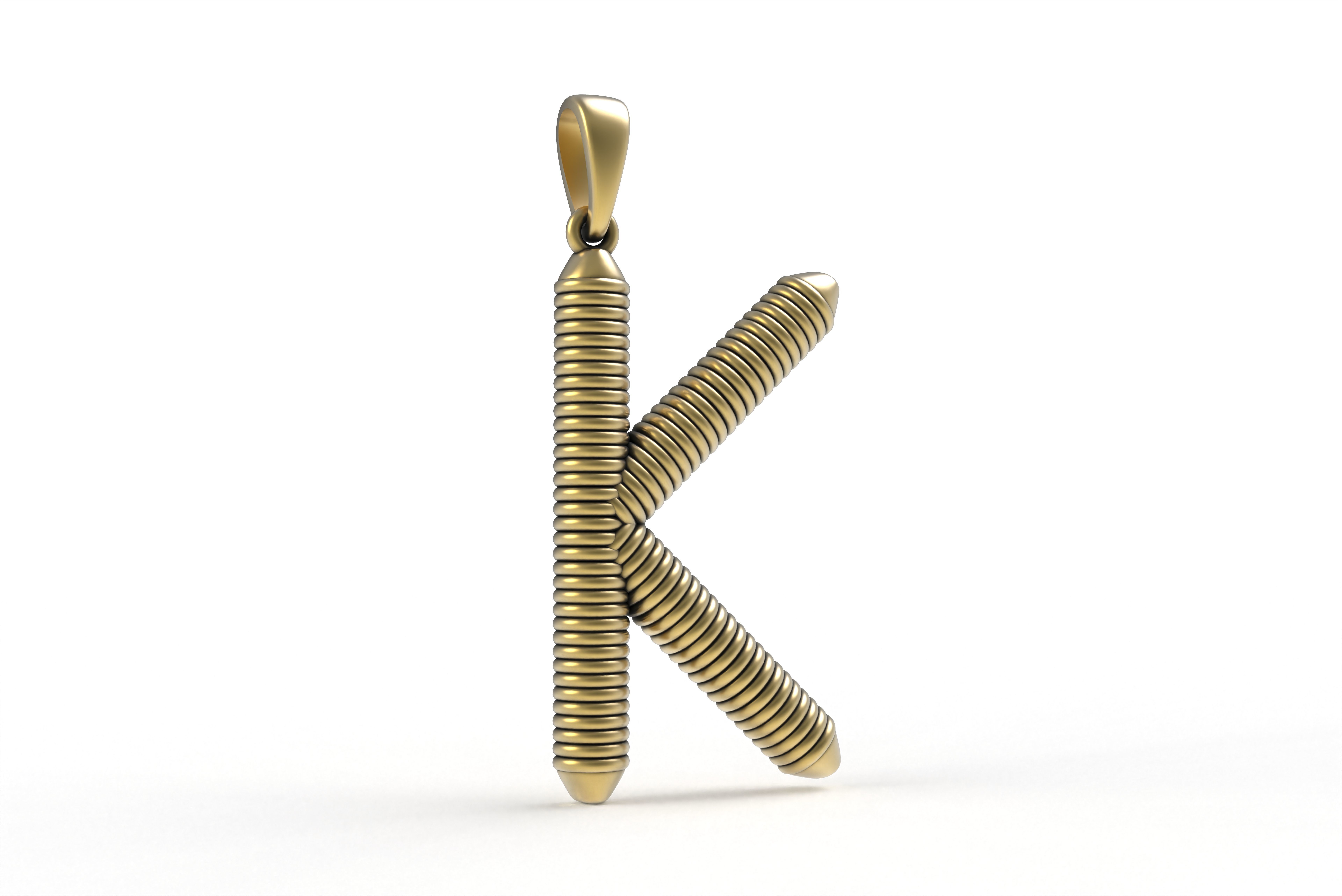 Spiral Initial Letter K Pendant 3D print model_17