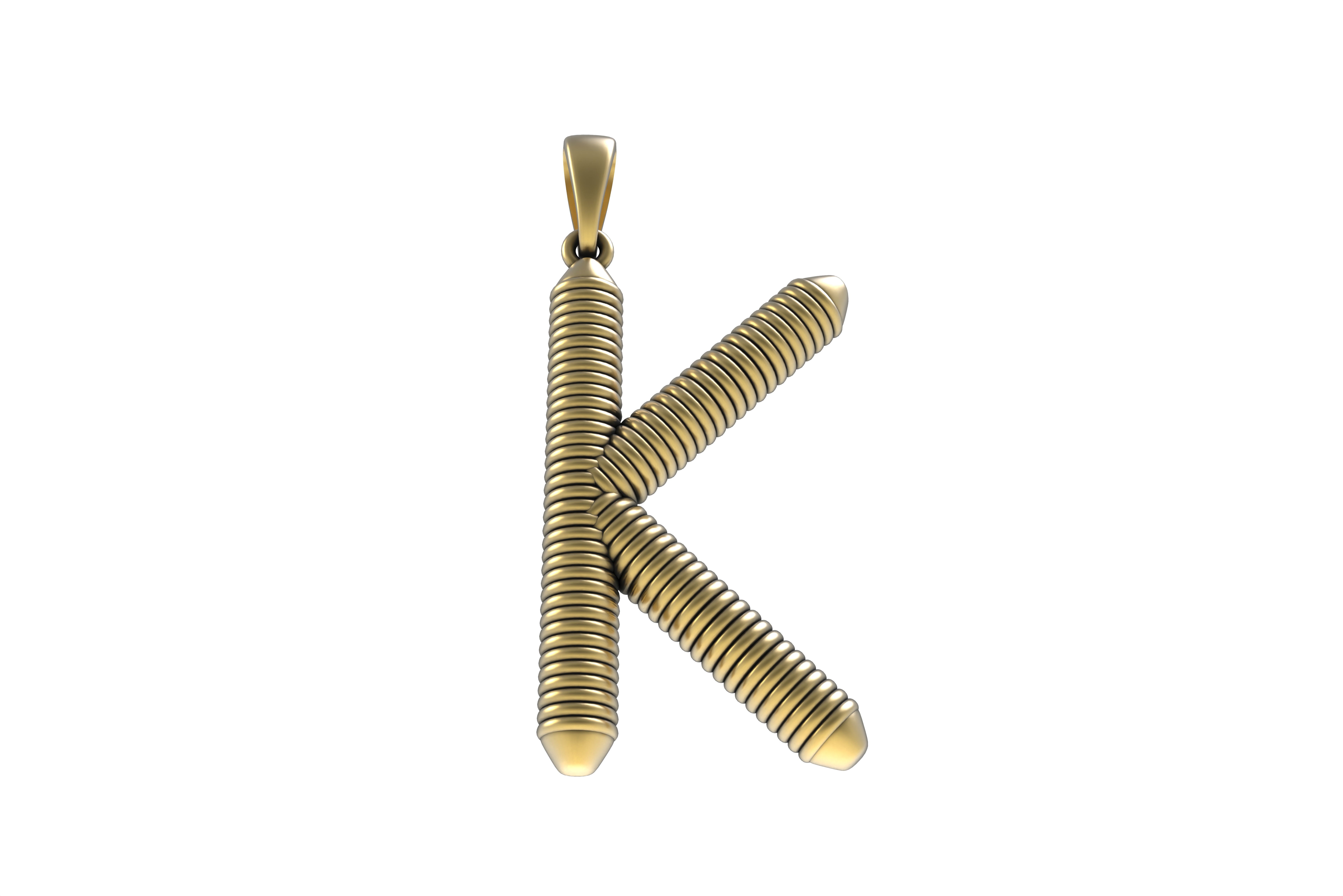 Spiral Initial Letter K Pendant 3D print model_15