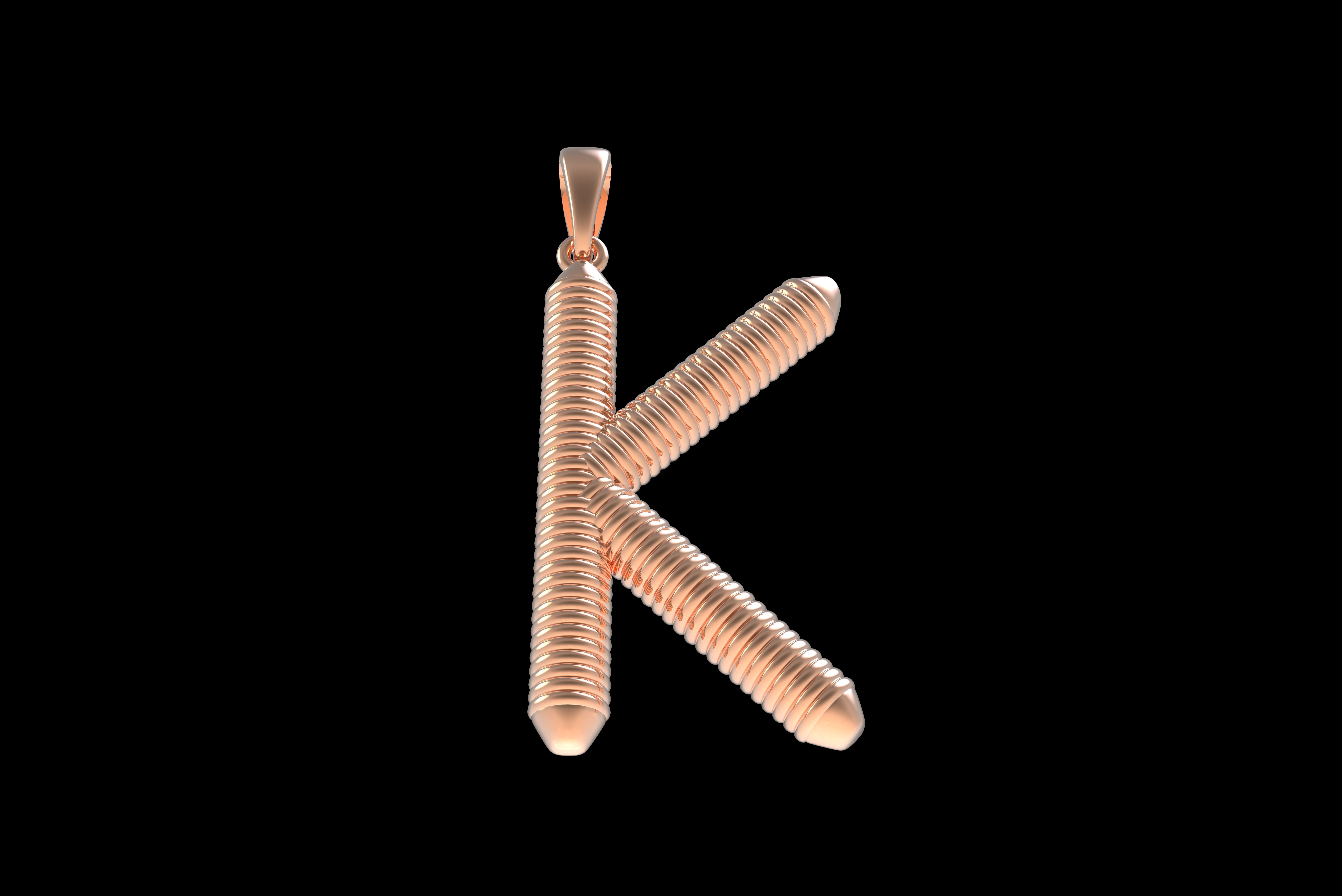 Spiral Initial Letter K Pendant 3D print model_31