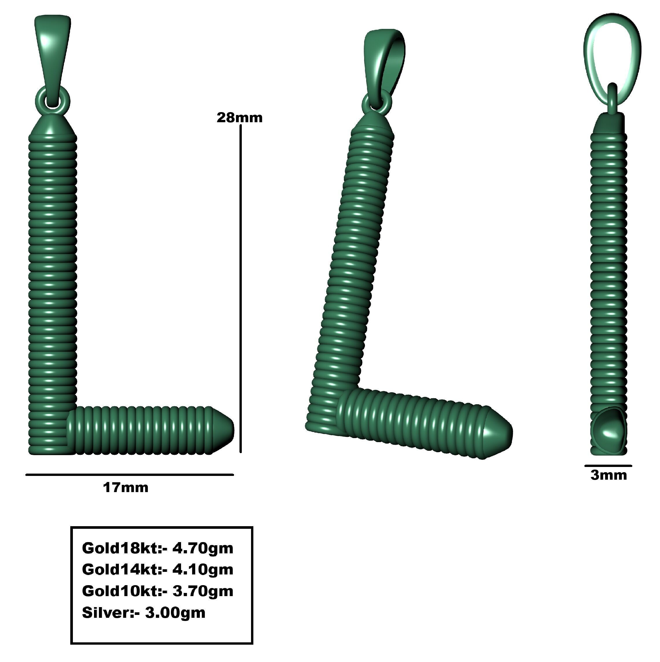 Spiral Initial Letter L Pendant 3D print model_34