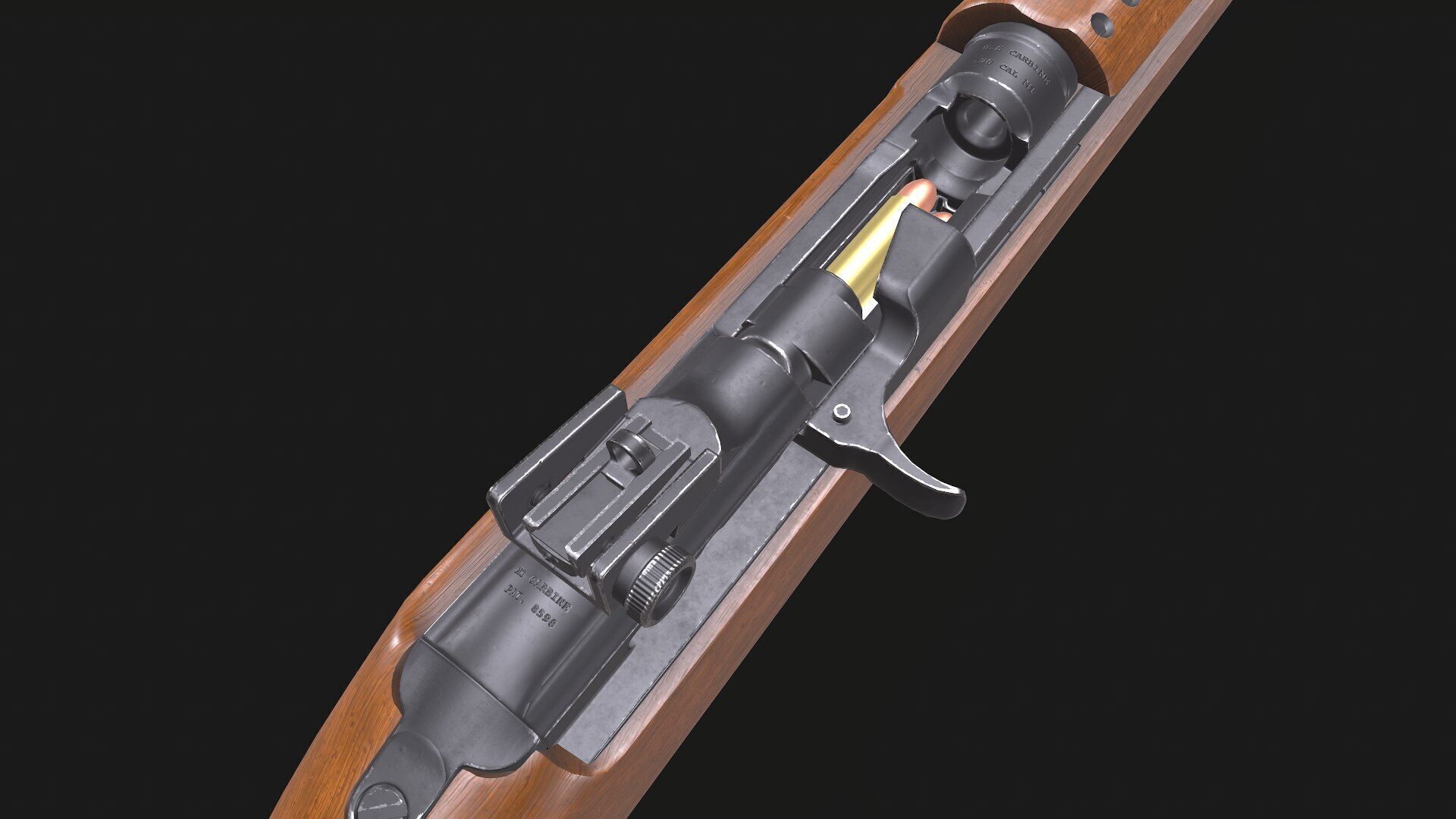 M1 Carbine Low-poly PBR Low-poly 3D model_11