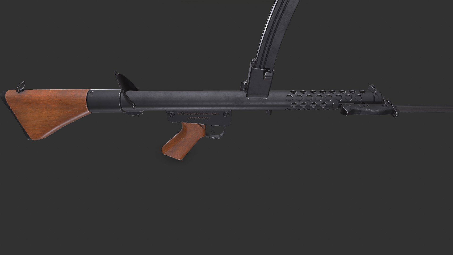 Lithgow F1 Submachine Gun SMG Low-poly PBR Low-poly 3D model_7