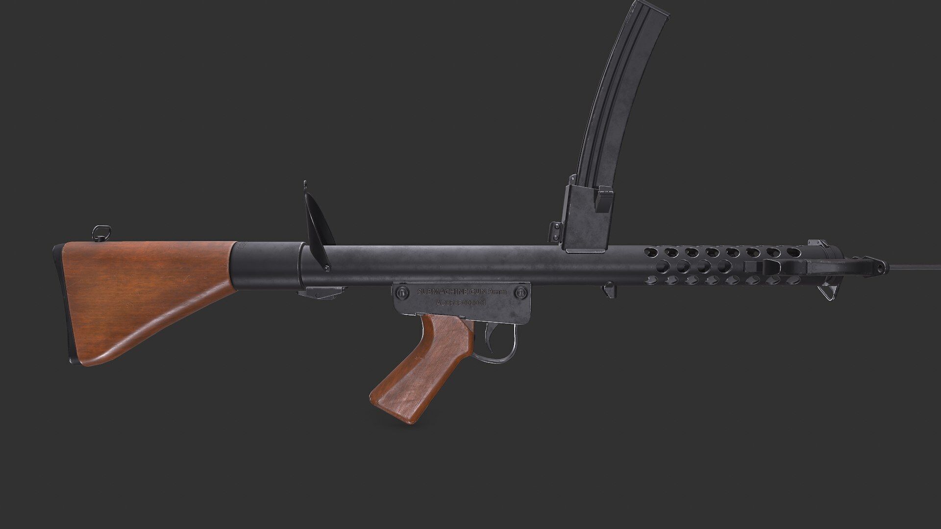 Lithgow F1 Submachine Gun SMG Low-poly PBR Low-poly 3D model_6