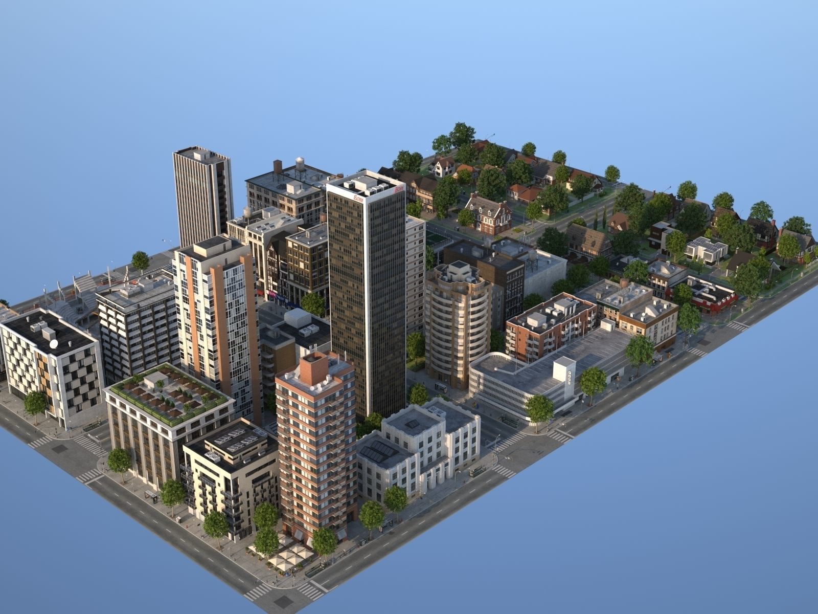 City with suburb Low-poly 3D model_42