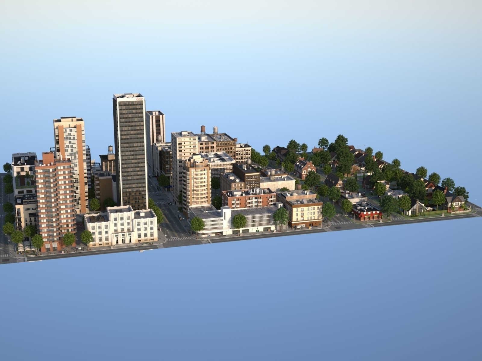 City with suburb Low-poly 3D model_35