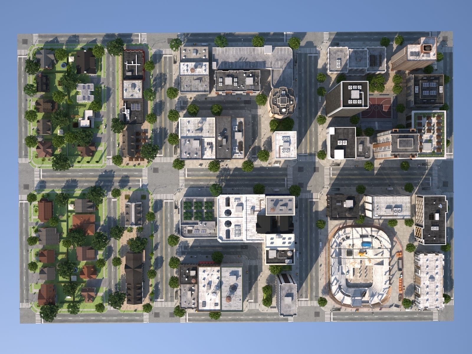 City with suburb Low-poly 3D model_45