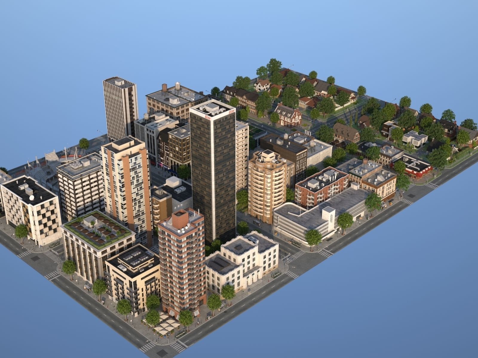 City with suburb Low-poly 3D model_6