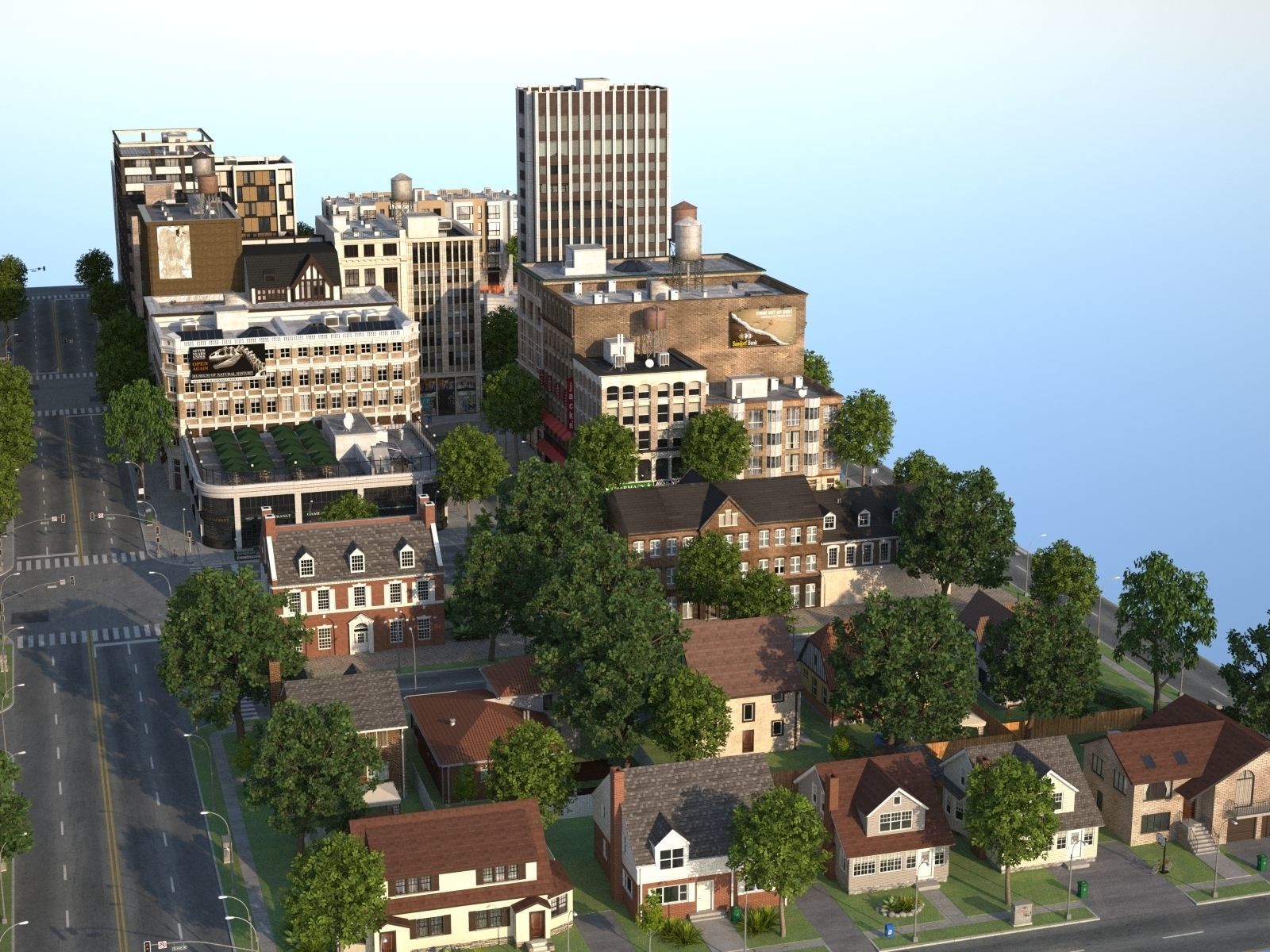 City with suburb Low-poly 3D model_33