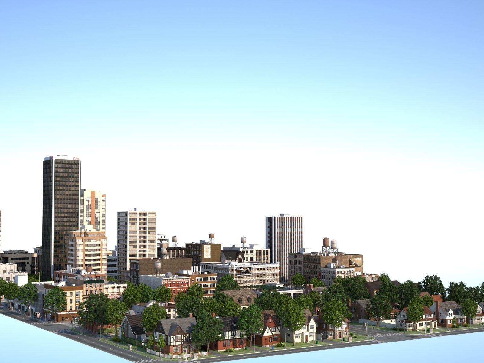 City with suburb Low-poly 3D model_52