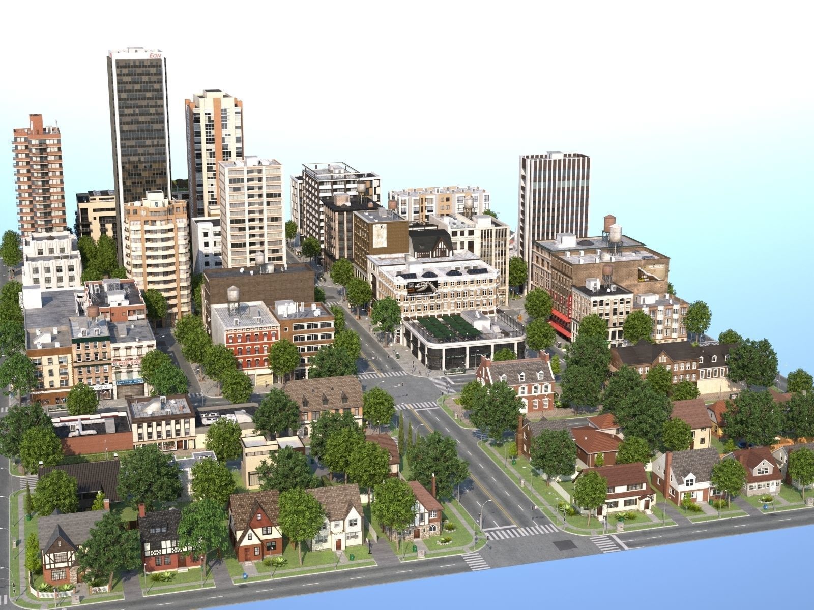 City with suburb Low-poly 3D model_1
