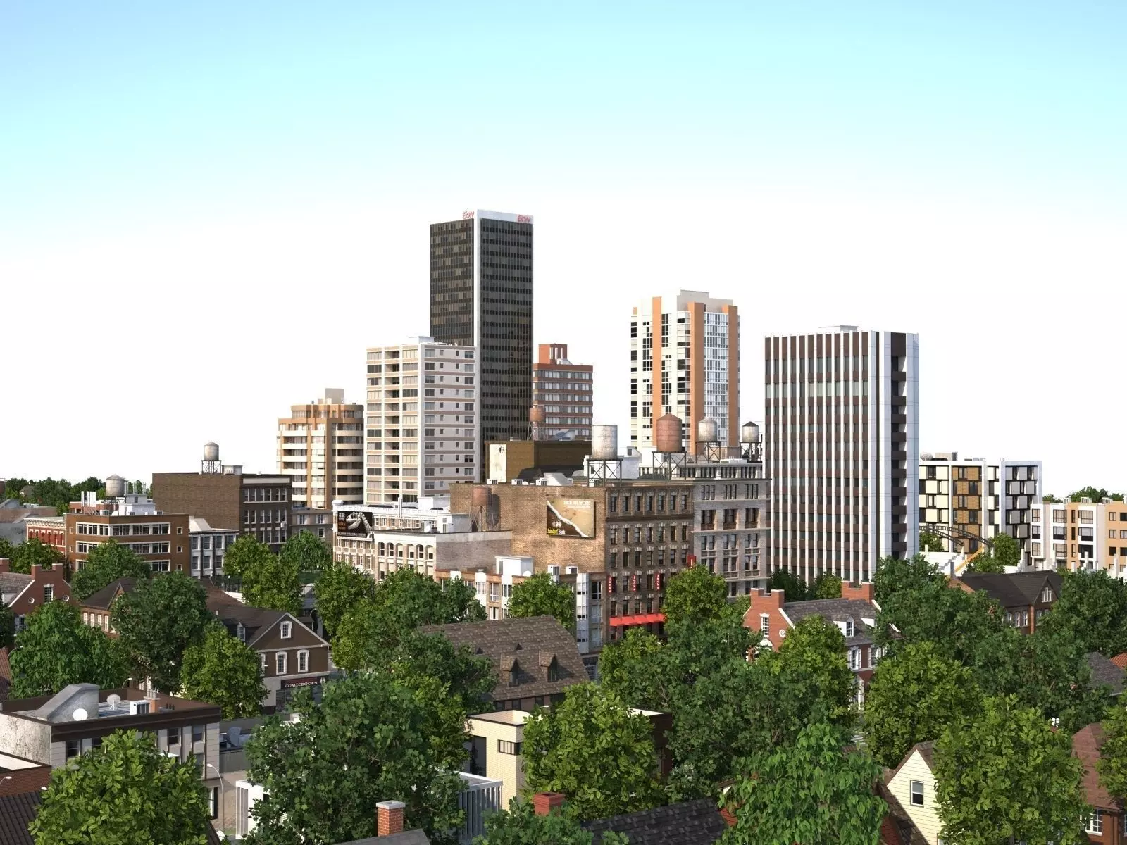 City with suburb Low-poly 3D model_0