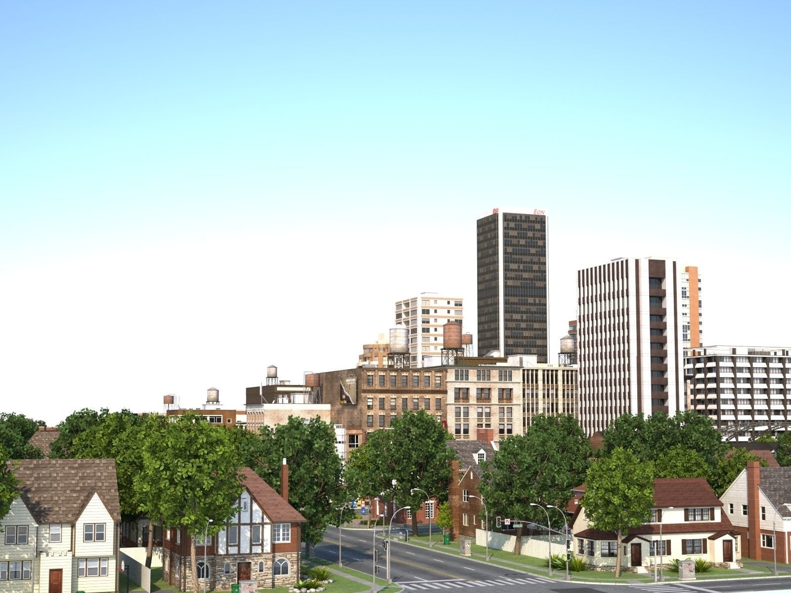 City with suburb Low-poly 3D model_7