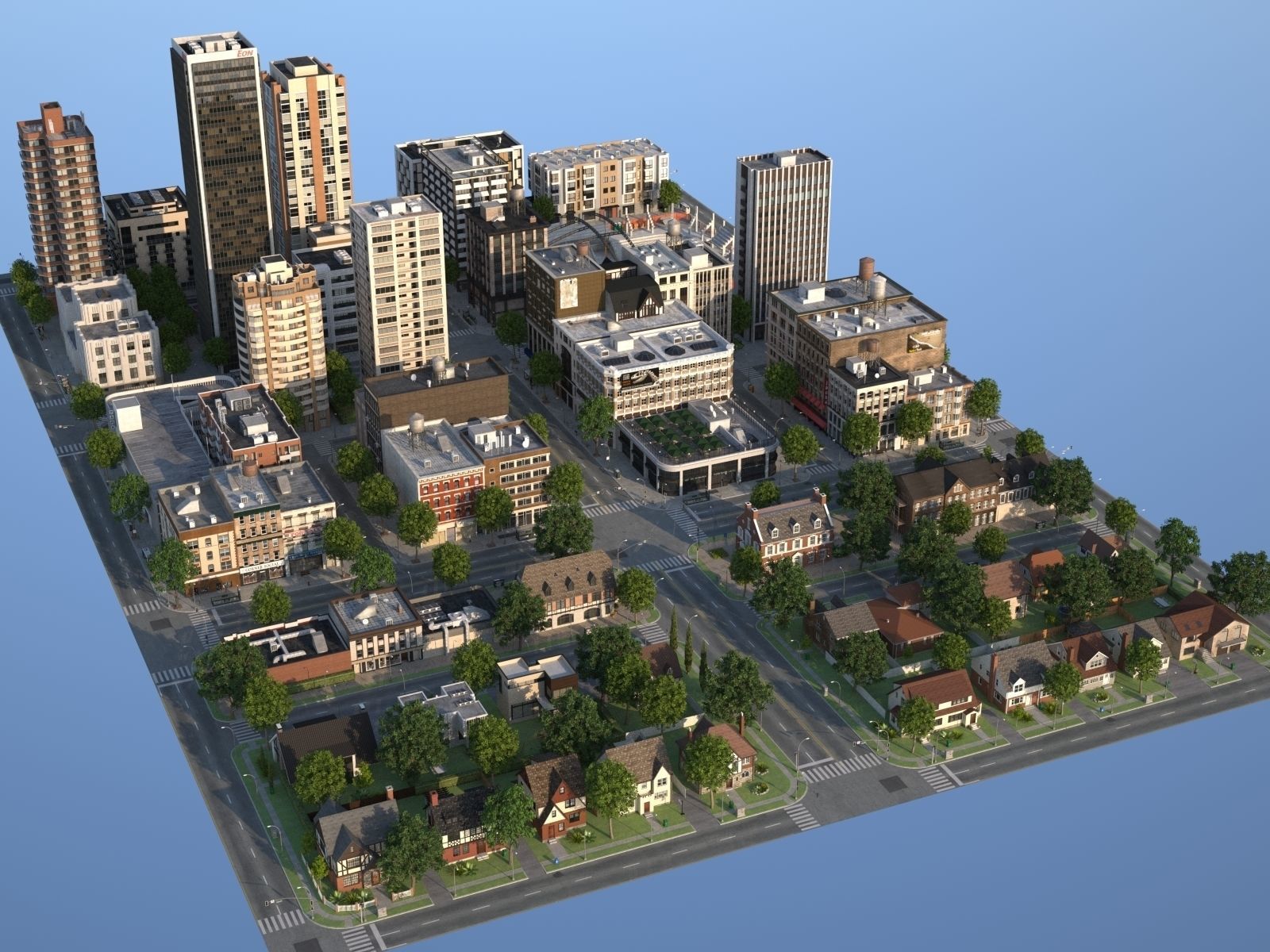 City with suburb Low-poly 3D model_8