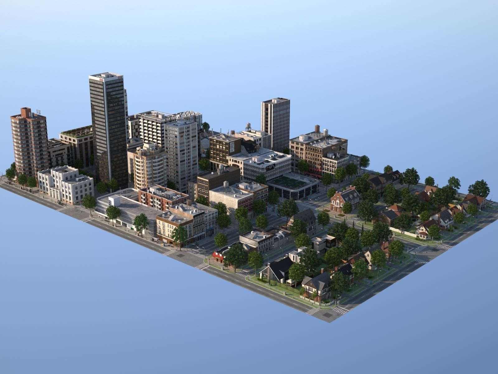 City with suburb Low-poly 3D model_16