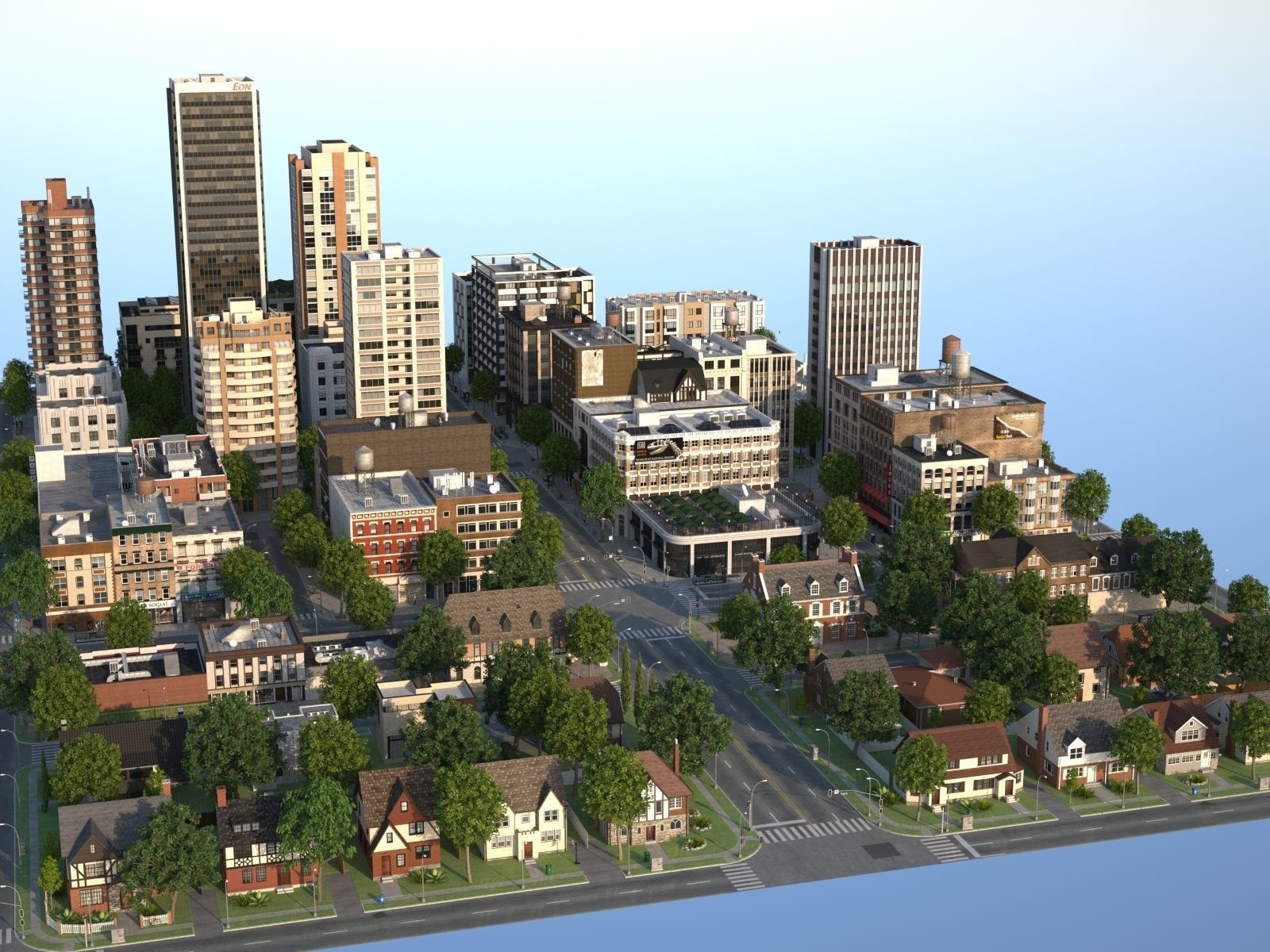 City with suburb Low-poly 3D model_26