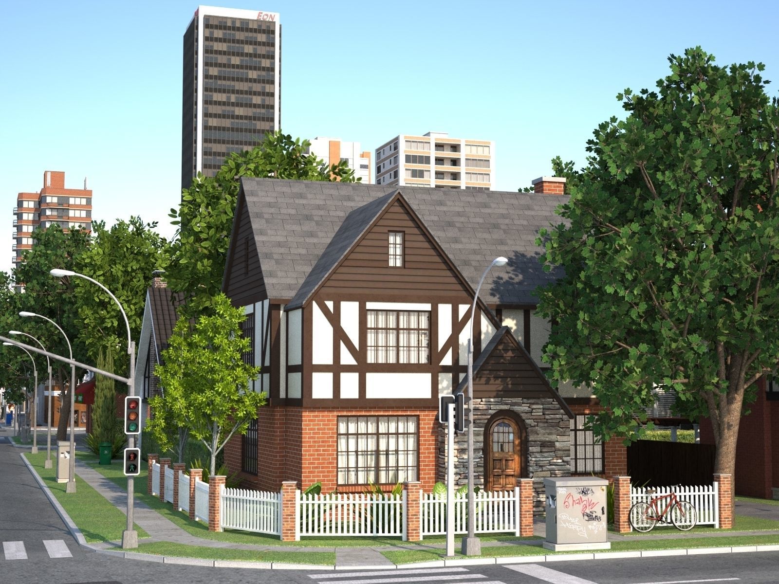 City with suburb Low-poly 3D model_4