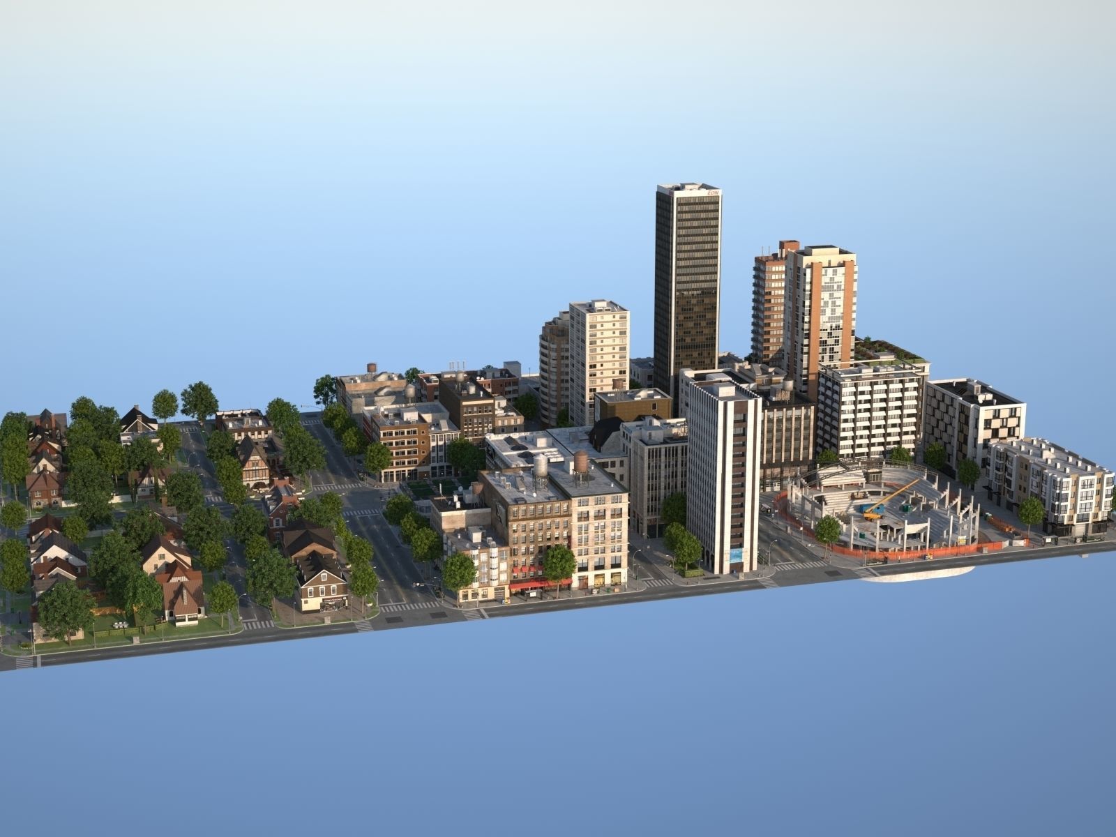 City with suburb Low-poly 3D model_32