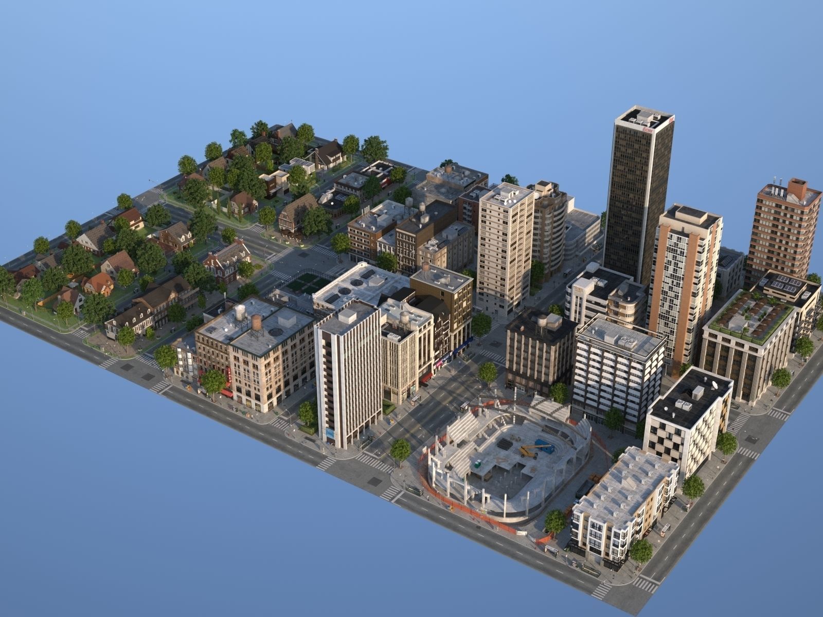 City with suburb Low-poly 3D model_41