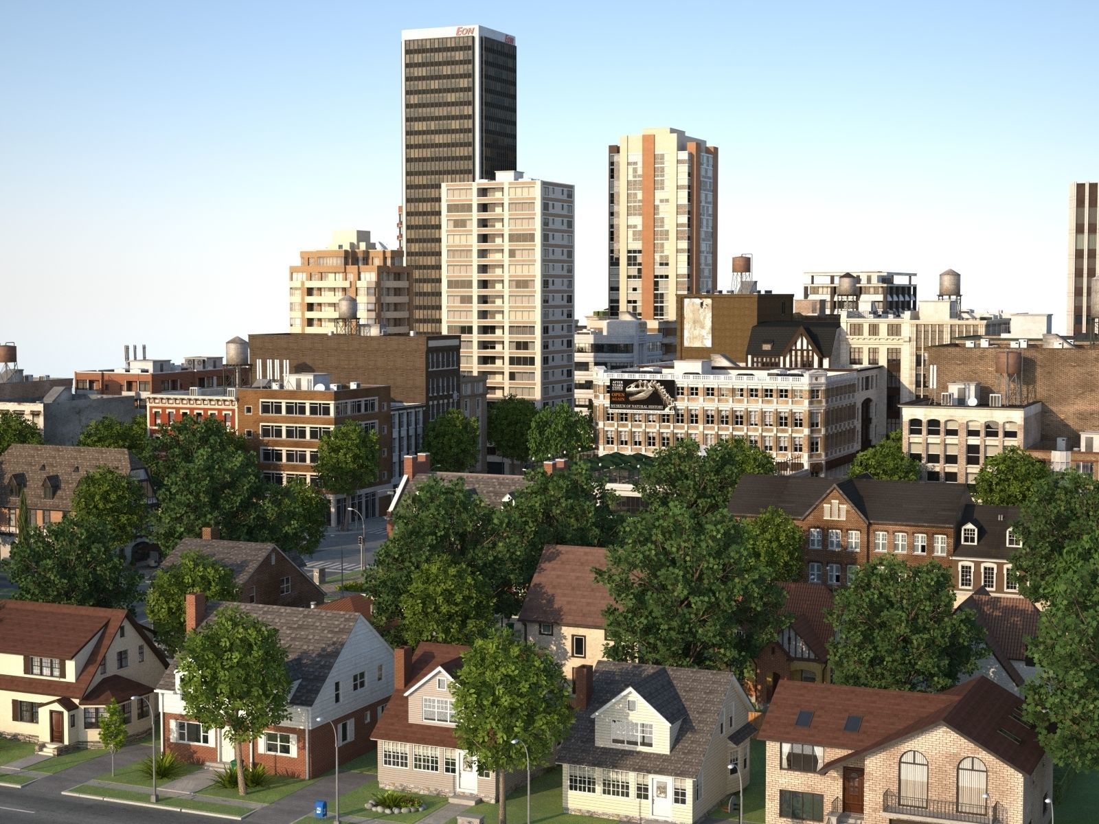 City with suburb Low-poly 3D model_3